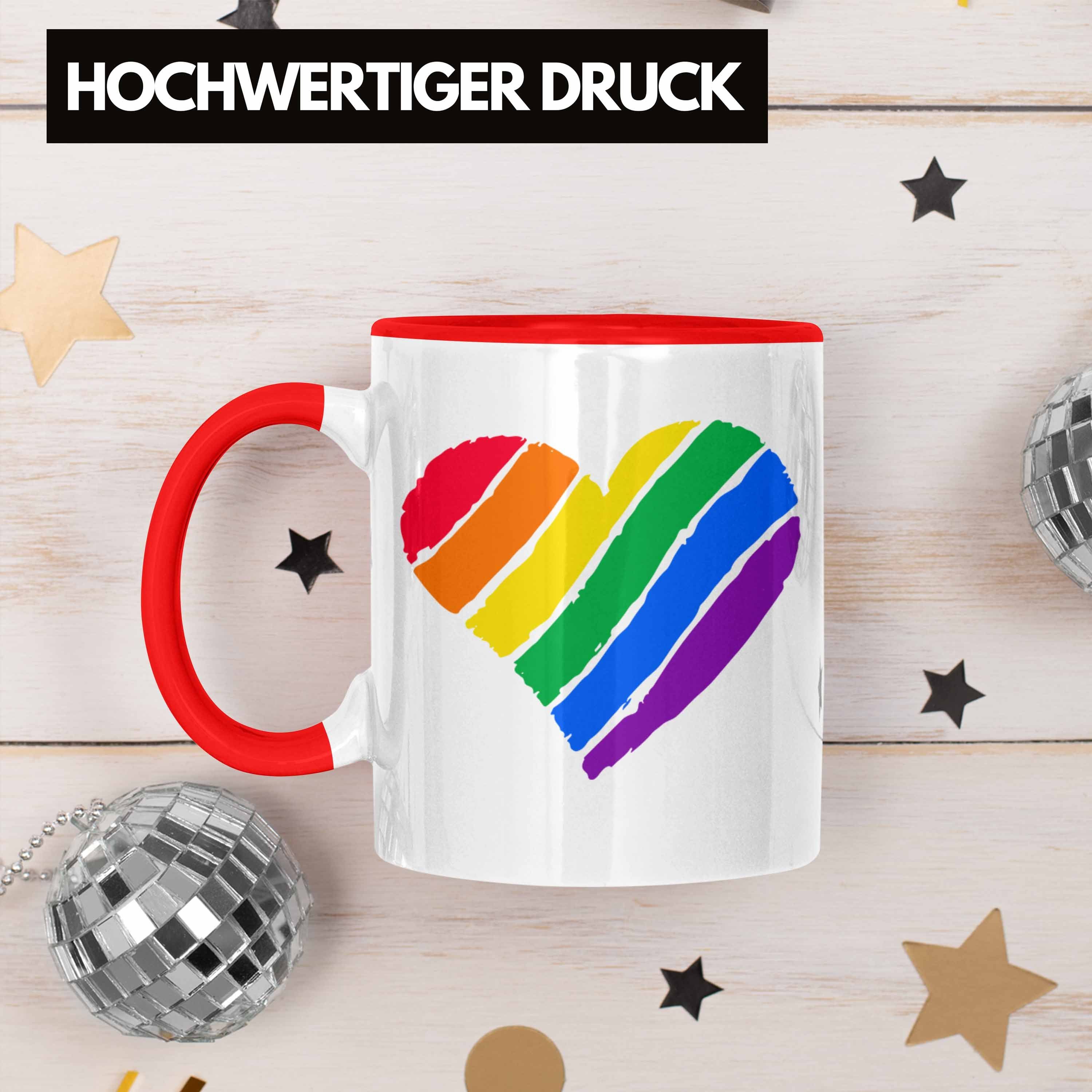 Trendation Tasse Trendation - Schwule Geschenk Tasse Regenbogen Transgender Lesben Grafik Herz Rot LGBT Pride