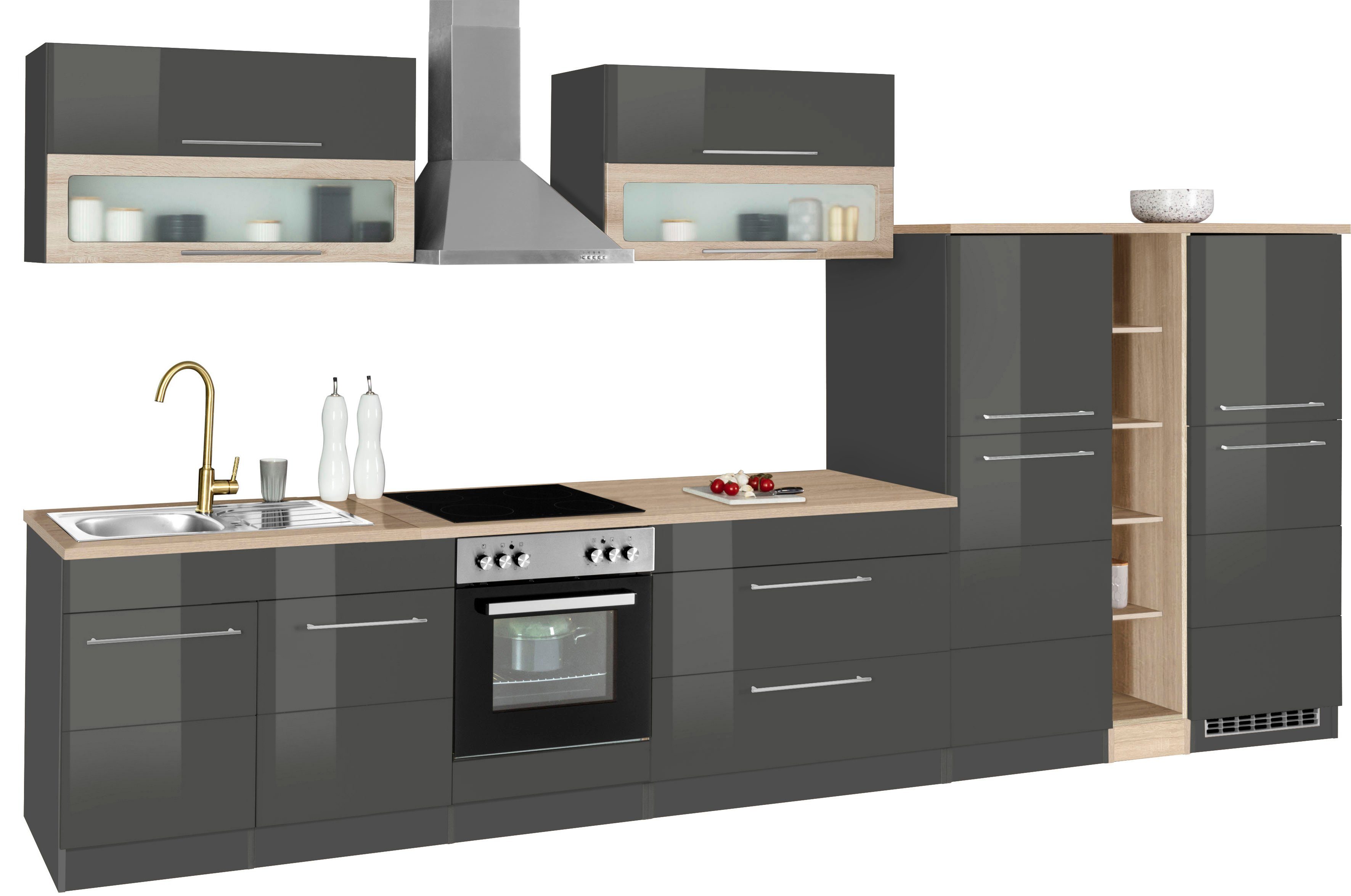 KOCHSTATION Küchenzeile KS-Wien, Breite 410 cm, wahlweise mit E-Geräten