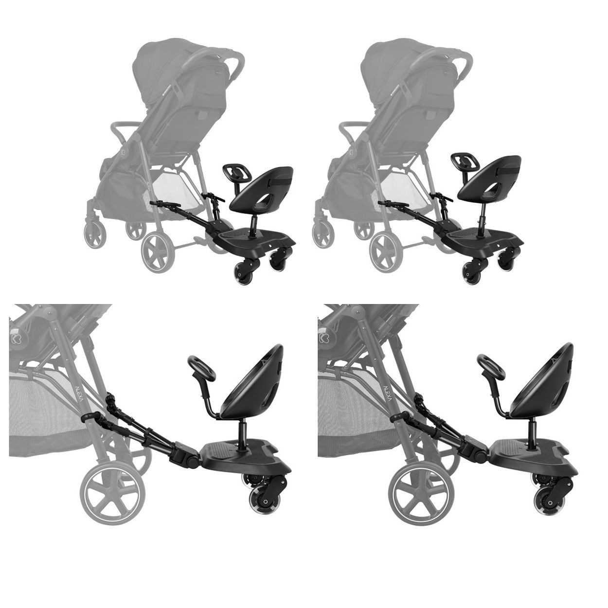 Kikkaboo Kinderwagenaufsatz Trittbrett Ally mit Sitz, Mitfahrbrett, 360° drehbar, universell passend, 2-Punkt-Gurt, Lenkrad – Bild 4 von 5
