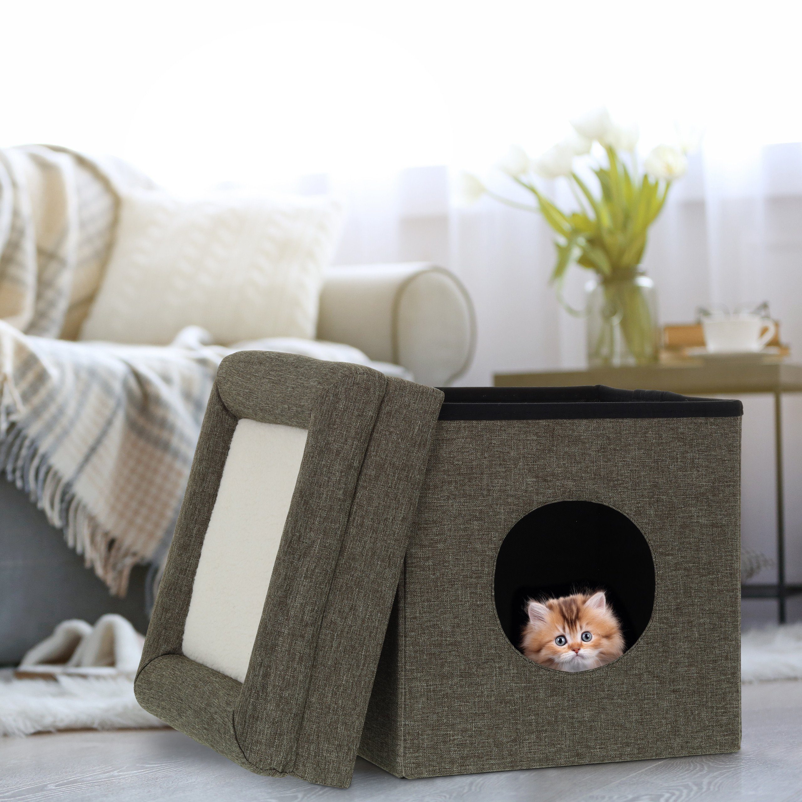 relaxdays Indoorhütte Katzenhöhle mit Dach faltbar