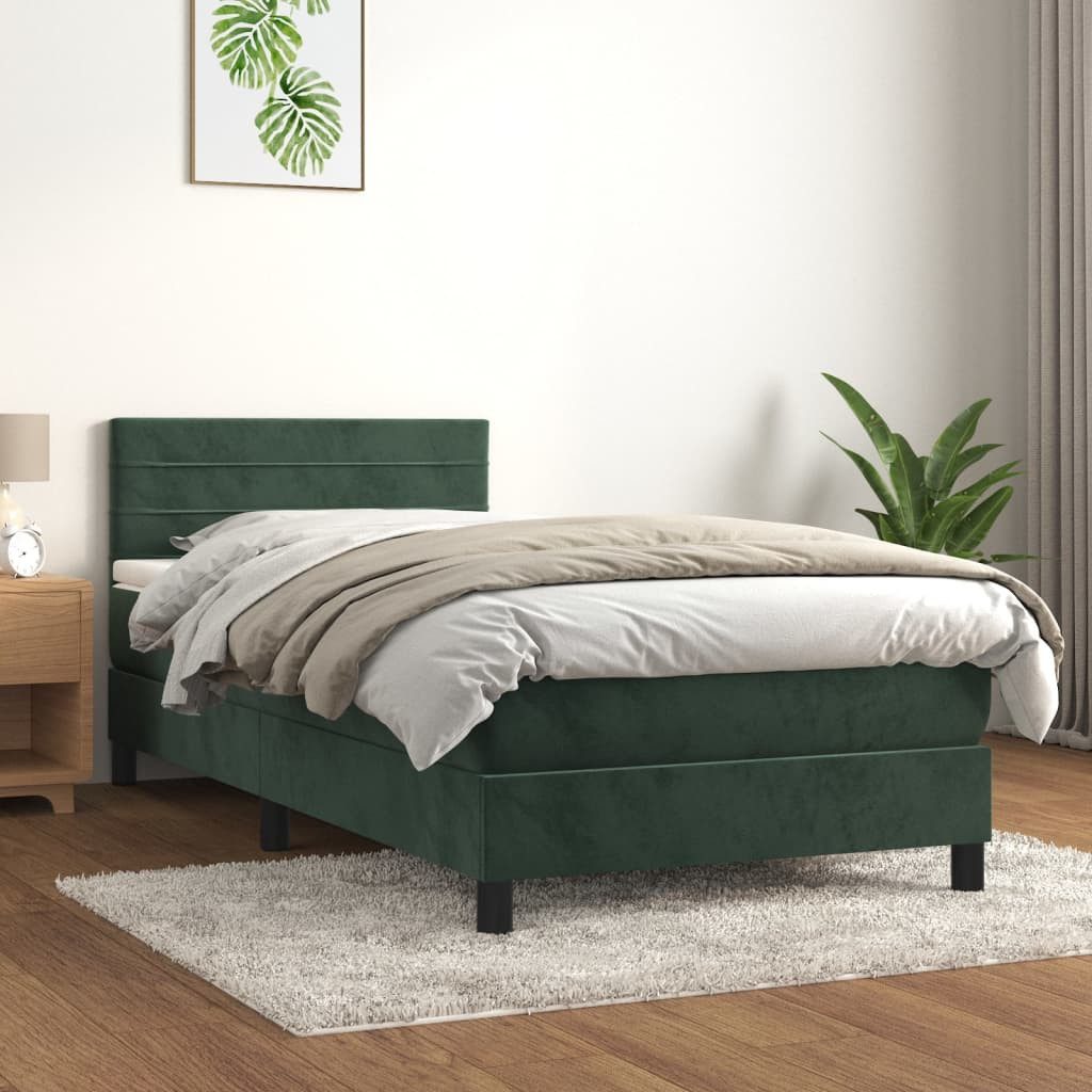 vidaXL Boxspringbett Boxspringbett mit Matratze Dunkelgrün 90x200 cm Samt B günstig online kaufen