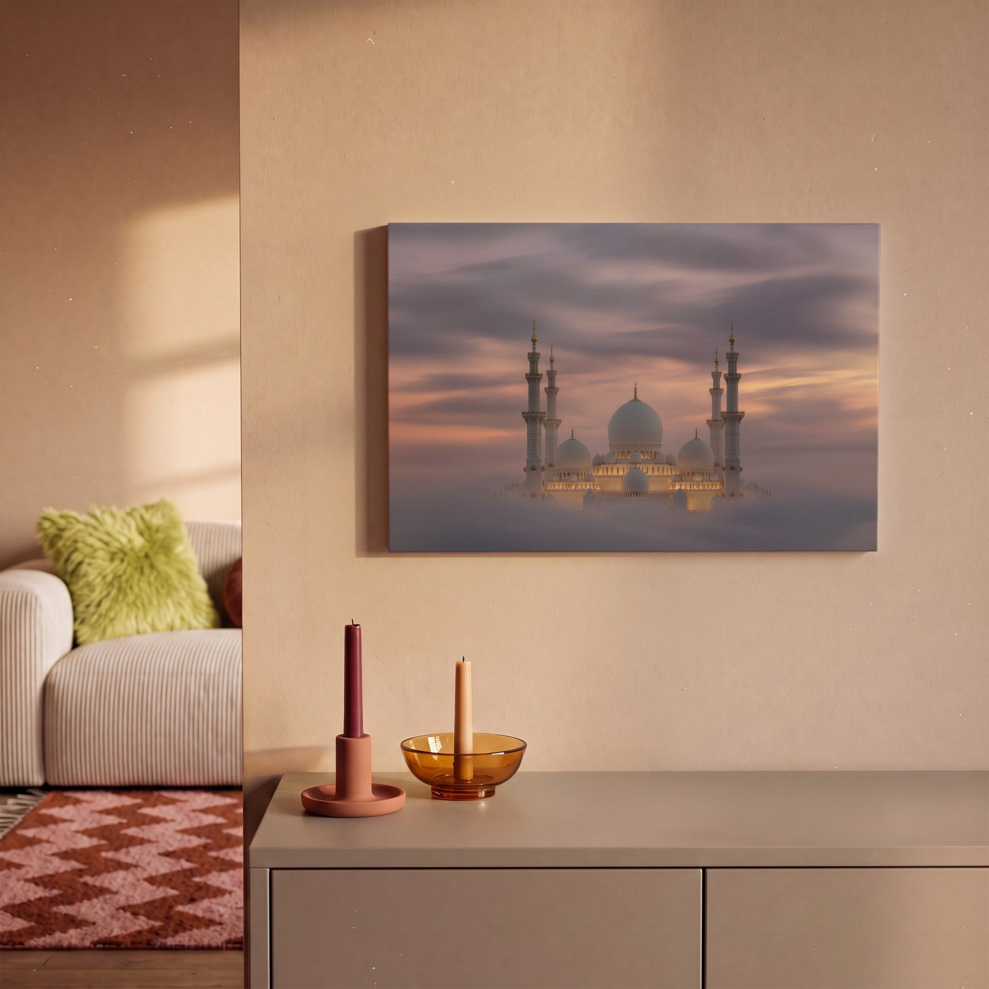 OneMillionCanvasses® Leinwandbild Sonnenuntergang - Moschee - Wolken - Islamisch, Fotodruck (1 St), Wandbild, Deko Schlafzimmer Wohnzimmer Flur 20x20 cm – Bild 2 von 5