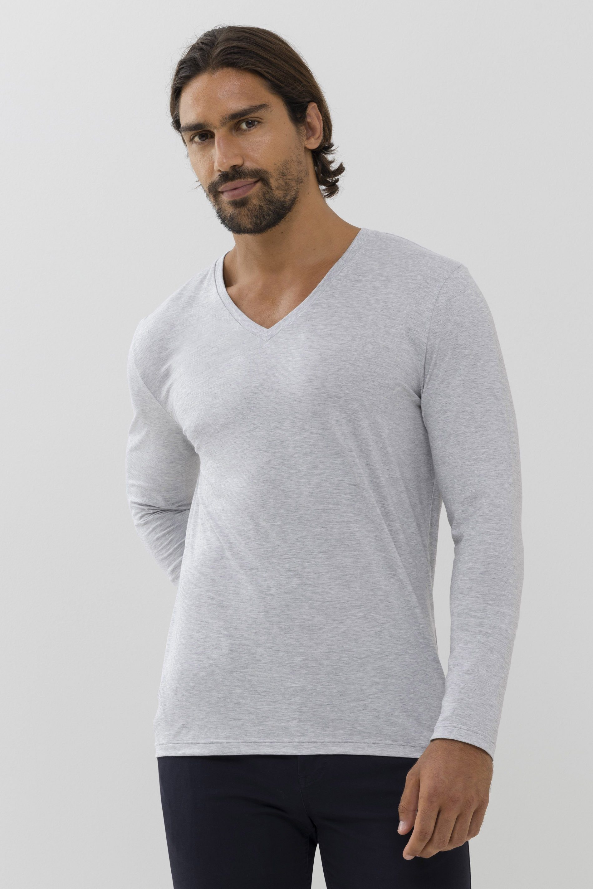 Mey Langarmshirt Serie Dry (1-tlg) Colour Grey Light Uni Cotton Melange