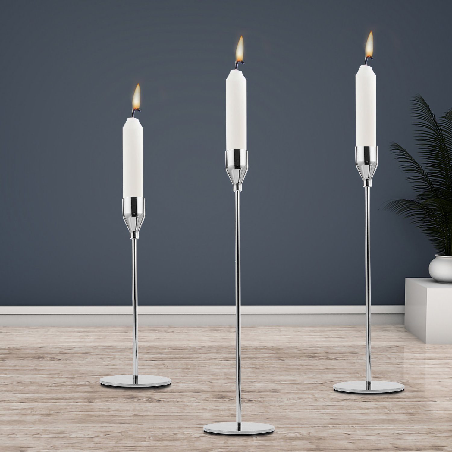 Lospitch Kerzenhalter Deko Kerzenhalter Metall Vintage Kerzenständer Kerzenständer Set 3er (3 Silber St)