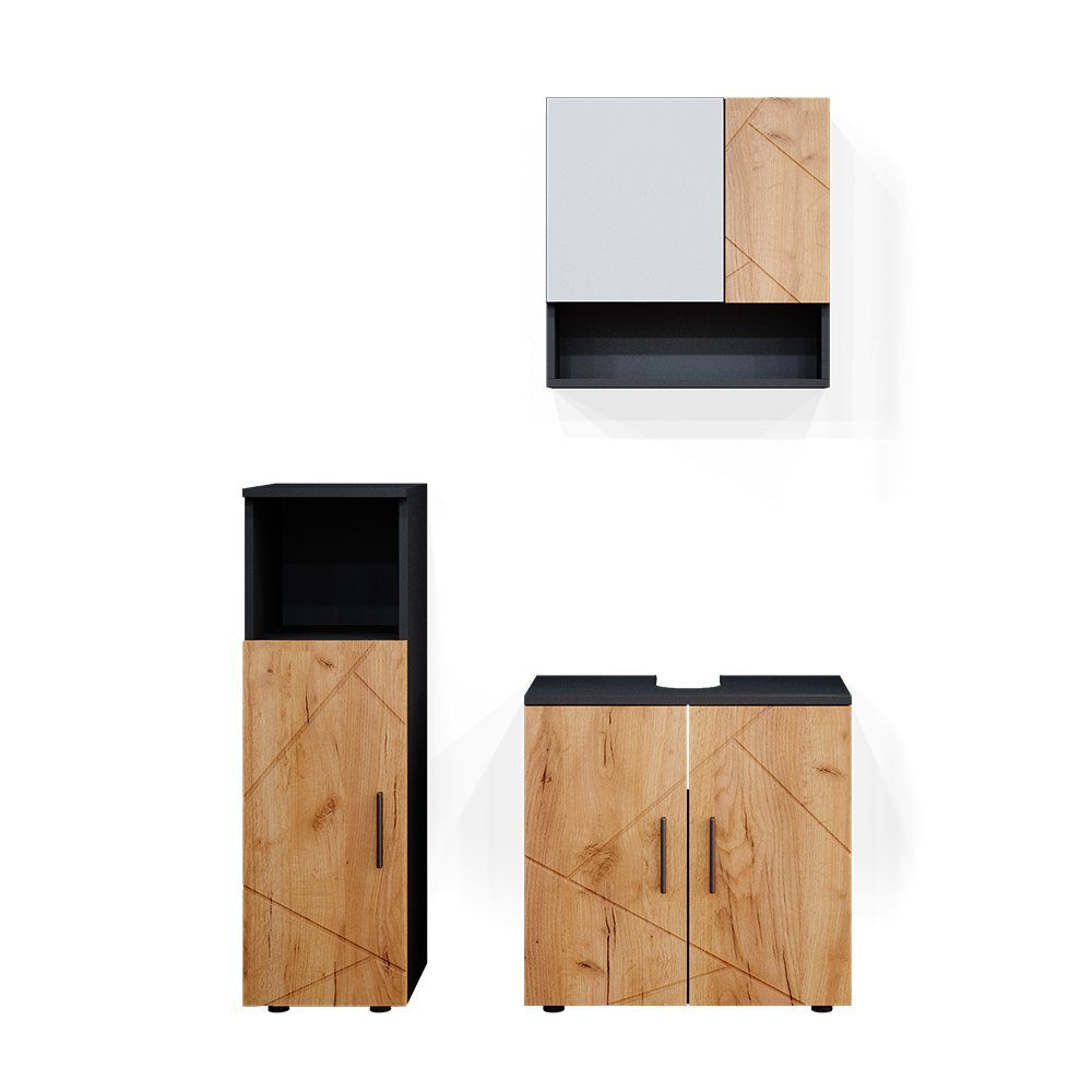 Vicco Badmöbel-Set Irma, Anthrazit/Eiche, 3 Teile, (3-er Set, 3-St., 3er Se günstig online kaufen