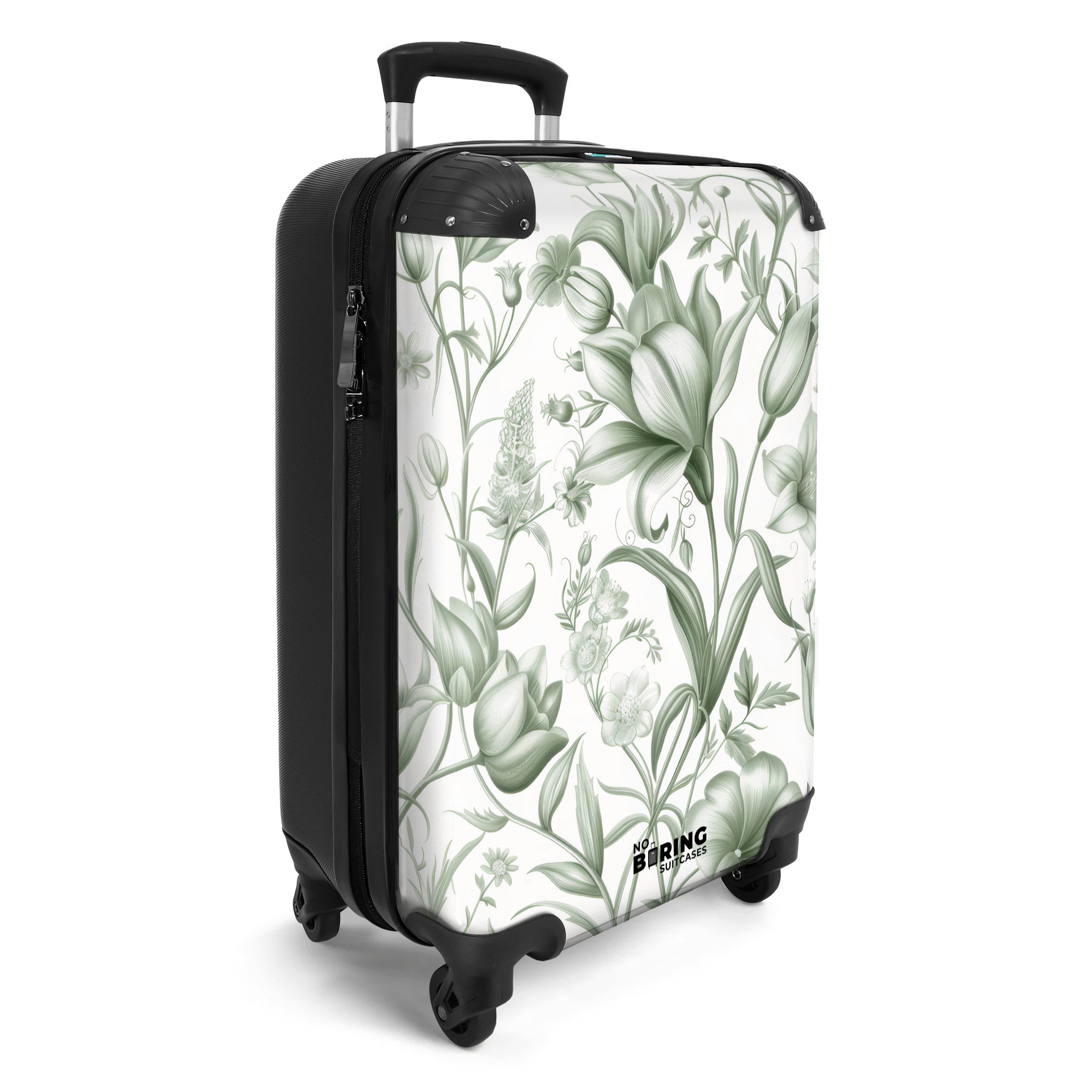 NoBoringSuitcases.com© Hartschalen-Trolley Weiß mit grünen Blüten günstig online kaufen
