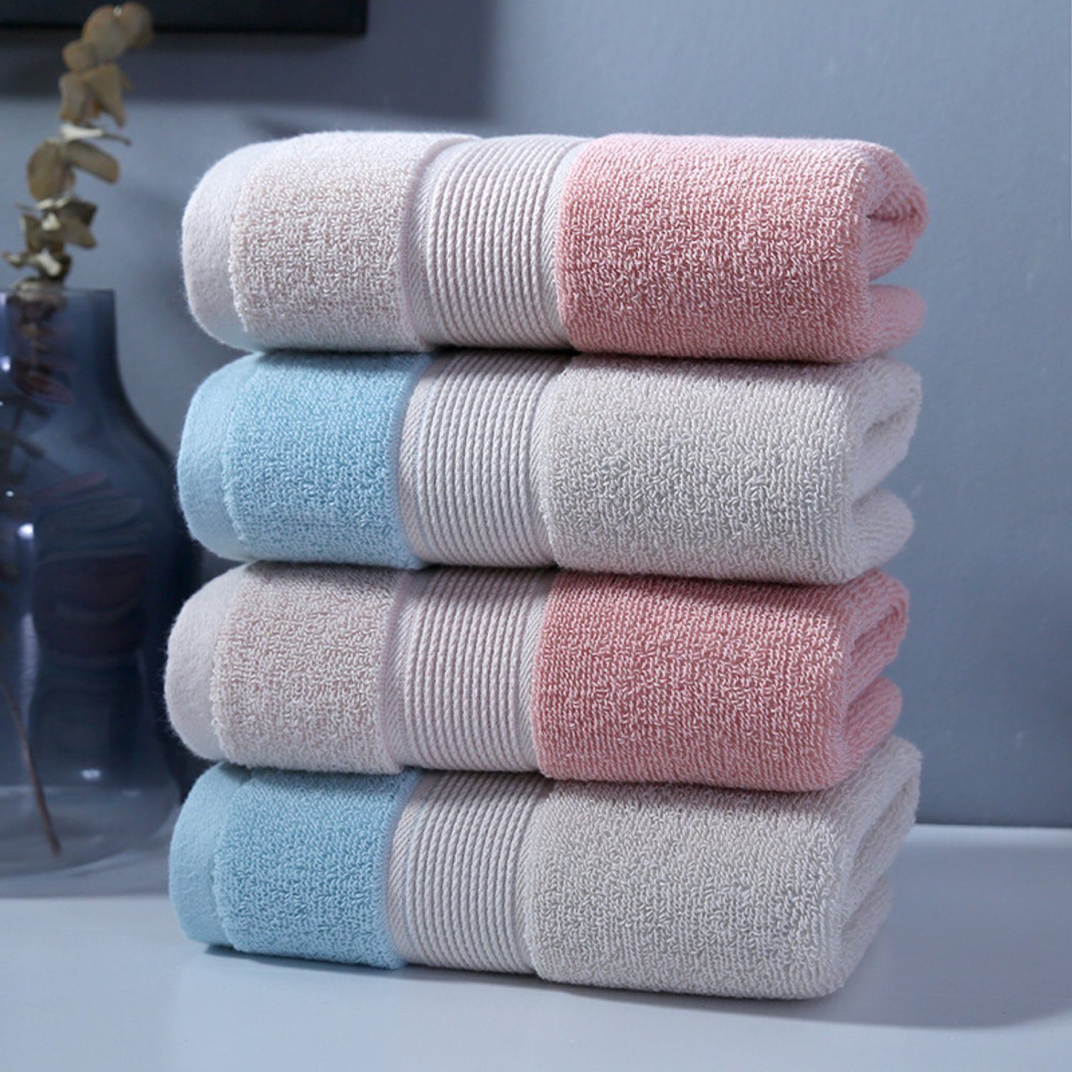 Hellblau zweifarbiges HOMEIDEAS Baumwolle Set Handtuch Handtücher, Duschtuch, (3-St),