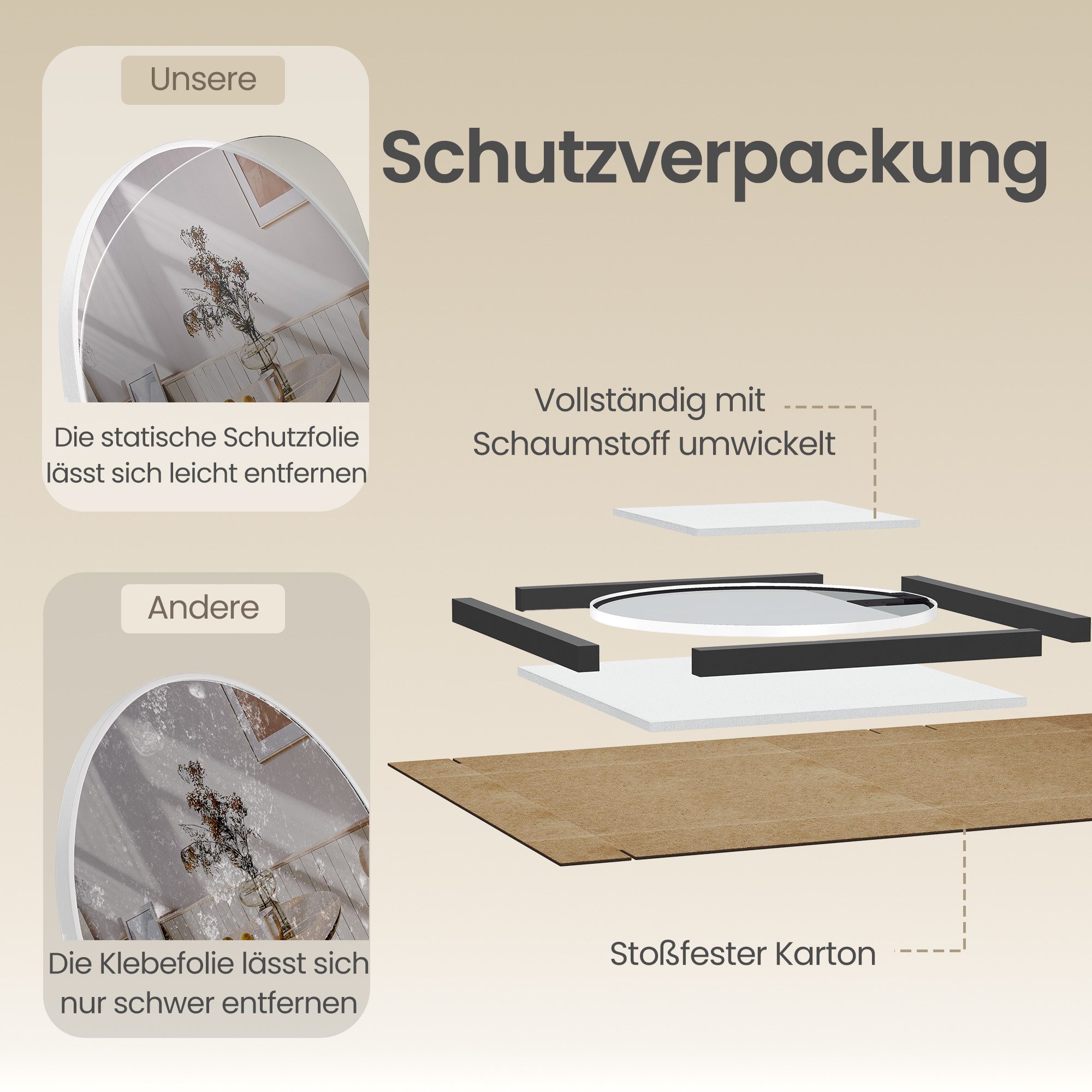 SONGMICS Wandspiegel Spiegel rund, Badezimmerspiegel, 41 x 41 x 1,8 cm, für Badezimmer und Wohnzimmer, Runder Spiegel – Bild 5 von 5