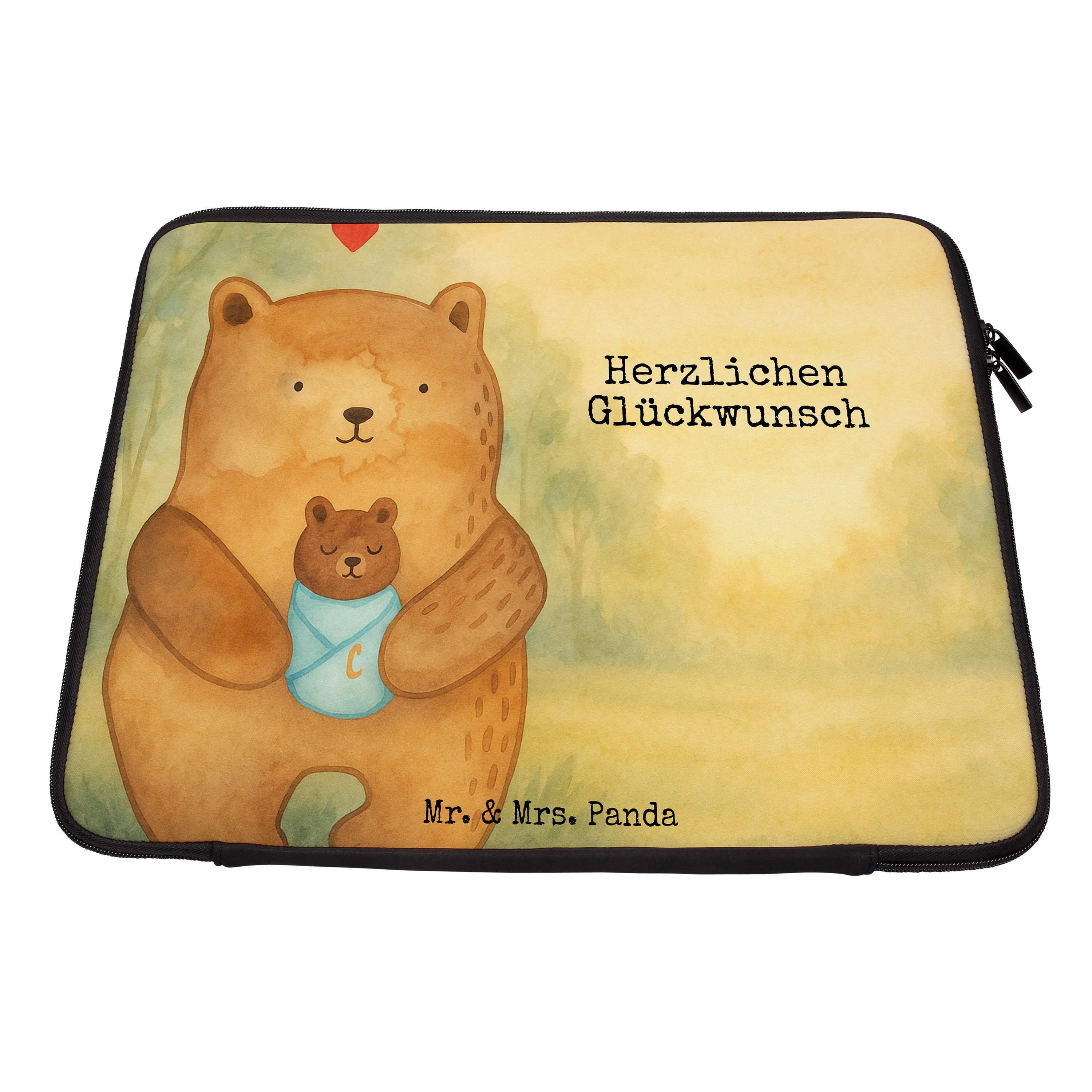 Mr. & Mrs. Panda Laptop-Hülle Bär Baby Design, Laptop Sleeve 13" 34 x 26,5 cm, Weiß, Teddy, Noteboo, Laptophülle Baby Notebooktasche
