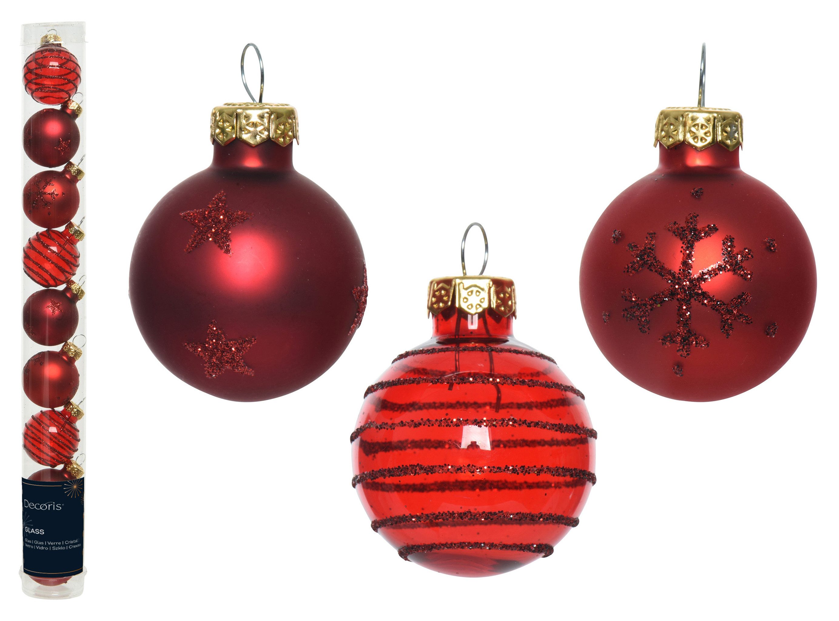 Kaemingk Weihnachtsbaumkugel, Новогодние шары Glas mit Motiven 3cm 9er Set Rot Mix transparent