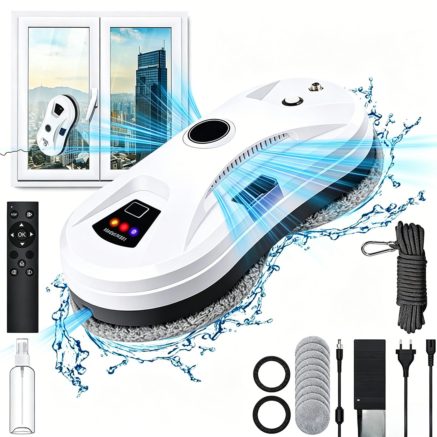 AKKEE Fensterputzroboter 5600Pa Elektrischer Fensterputzer mit Automatische Wasserstrahl, MEMS-Erkennungssystem