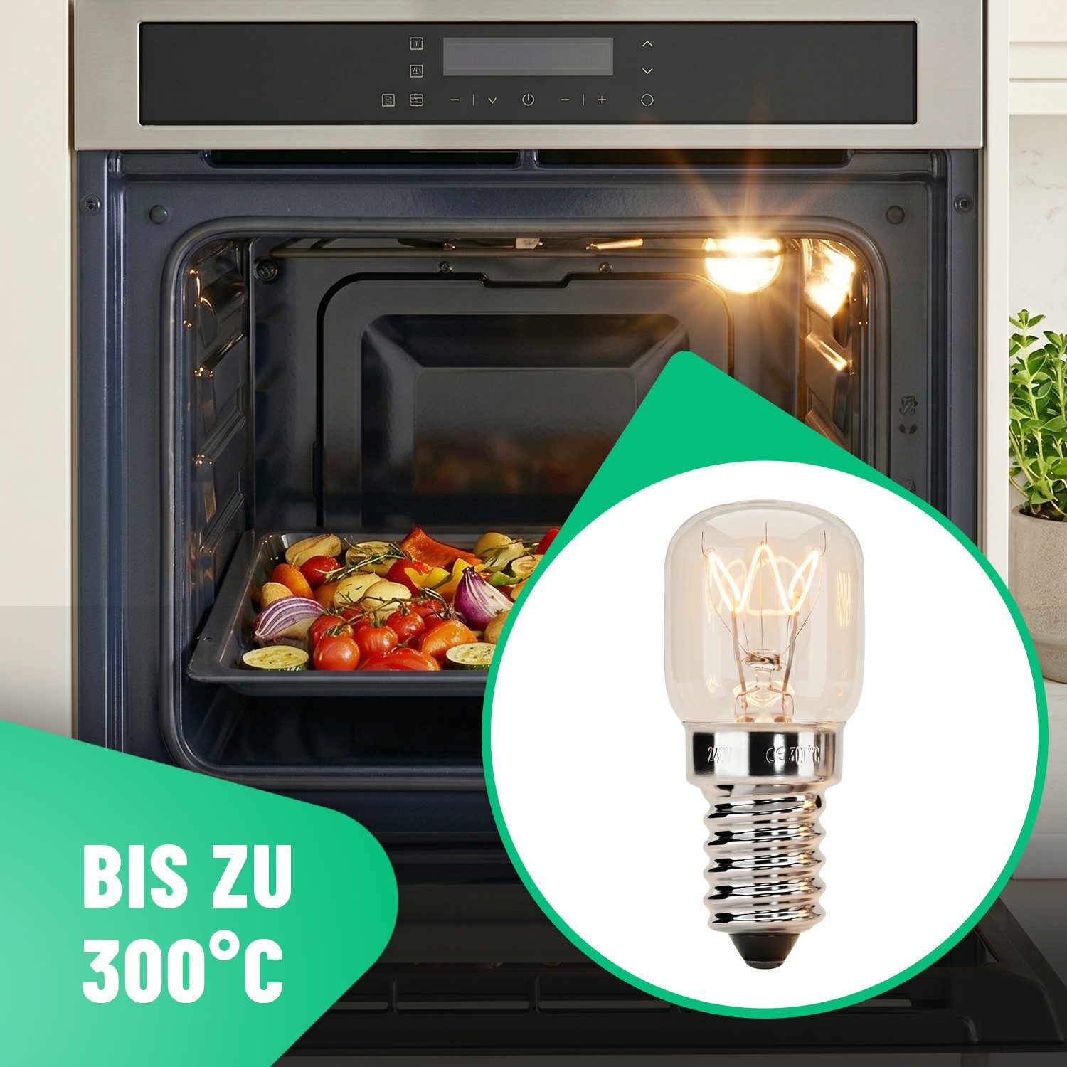 greate. Spezialleuchtmittel 2er Pack E14 Backofenlampe 40W 300 Grad hitzebeständig - Glühbirne, 2 St., warmweiß, warmweiß – Bild 2 von 5
