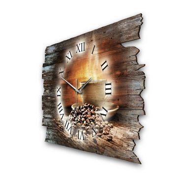 Kreative Feder Funkwanduhr Design-Wanduhr „Kaffee“ aus Holz (ohne Ticken; flüsterleises Uhrwerk; außergewöhnlich, modern)