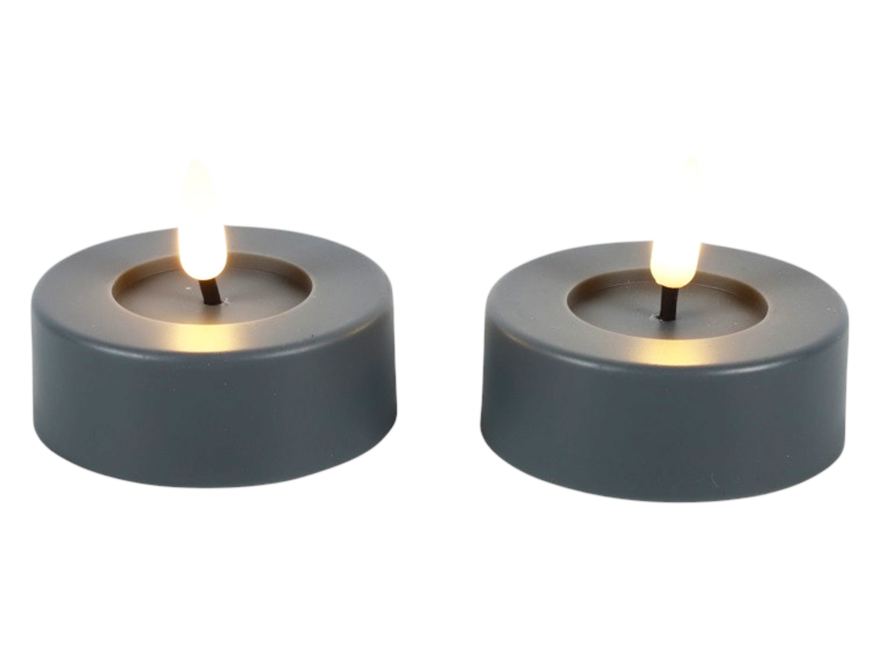 Countryfield LED-Kerze (2-tlg), Teelichter outdoor grau 3D-Flamme Timer 6,5x5,2cm, LED-Teelicht, elektrische Kerze