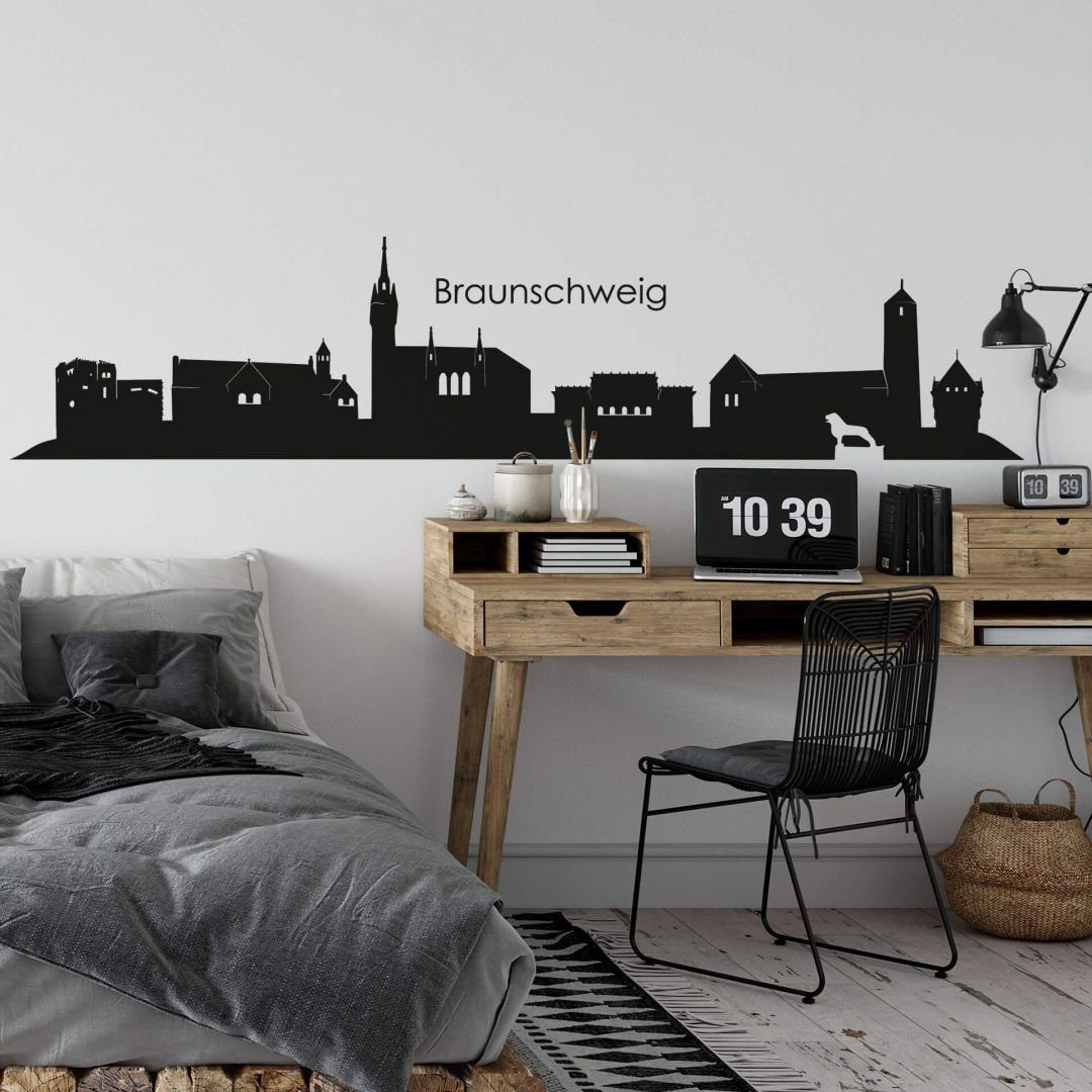 K&L Wall Art Wandtattoo Stadt Wandtattoo Braunschweig Skyline schwarz Silhouette 100cm, Wandbild selbstklebend, entfernbar