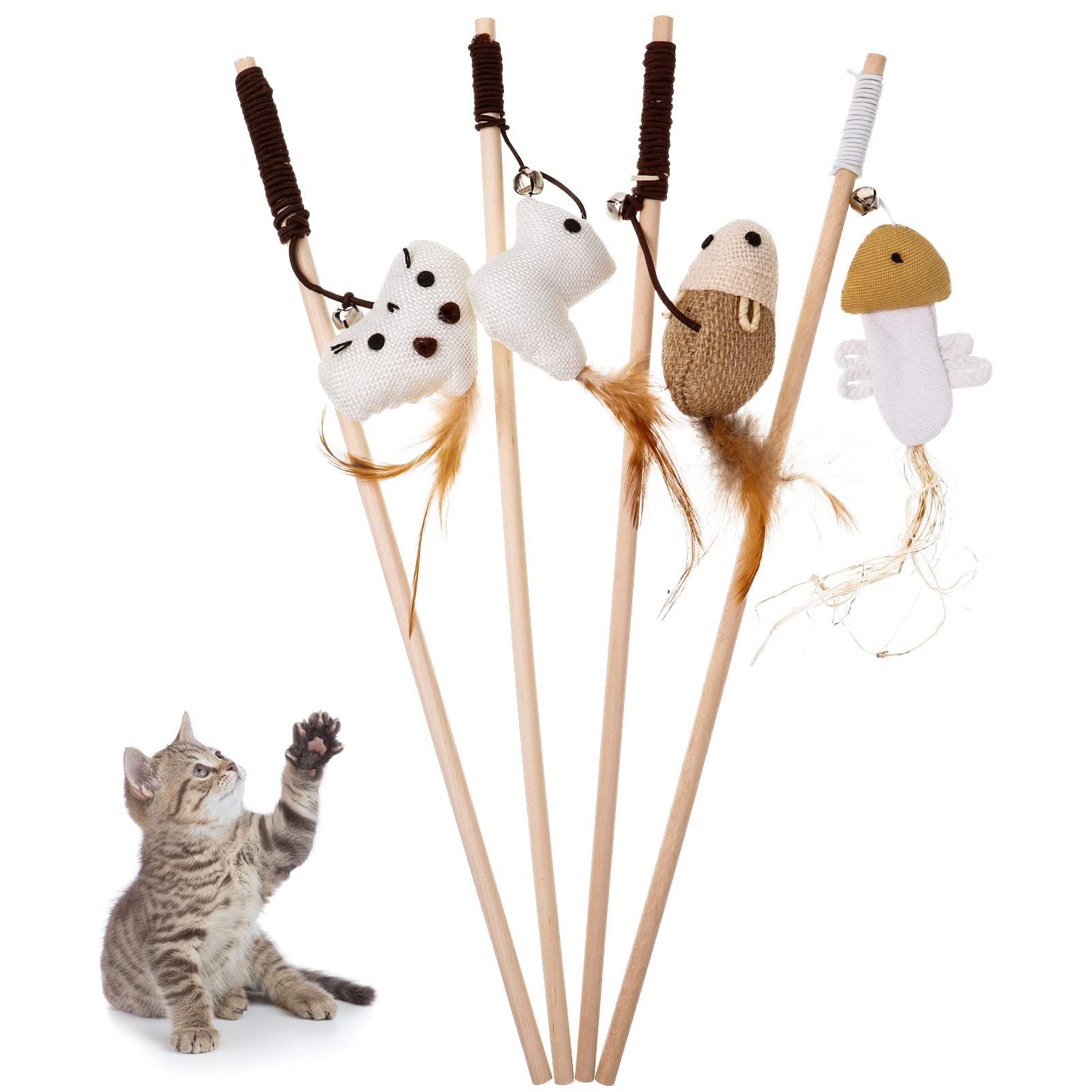 Tier-Intelligenzspielzeug 4 Stück Katzenspielzeug Feder, Interaktives Katzenangel