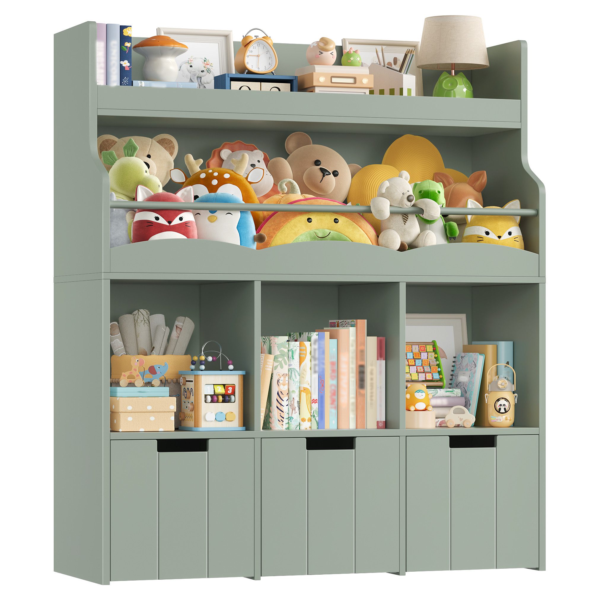 HOMECHO Spielzeugtruhe Kinderregal mit 5 Fächern und Rollschubladen, Weiß Kinderbücherregal für Schlafzimmer Kinderzimmer 110x100x30cm