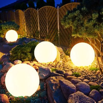 etc-shop LED Gartenleuchte, LED-Leuchtmittel fest verbaut, Solarkugel Außenlampe Gartendeko LED Kugelleuchte weiß H 62cm 4er Set