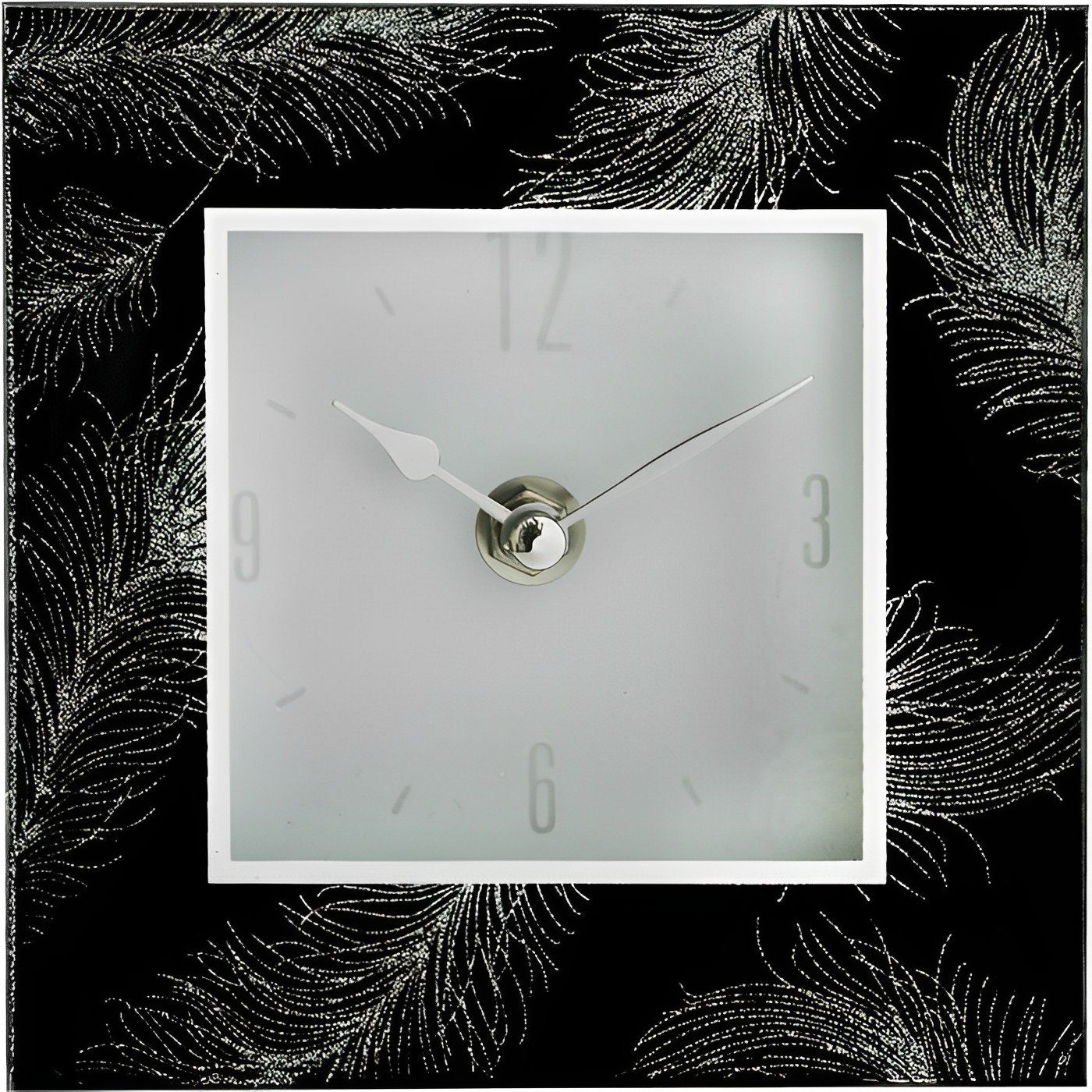 Wanduhr Moderne Kleine Uhr Kristall mit Federmotiv I Schwarz I 14 cm