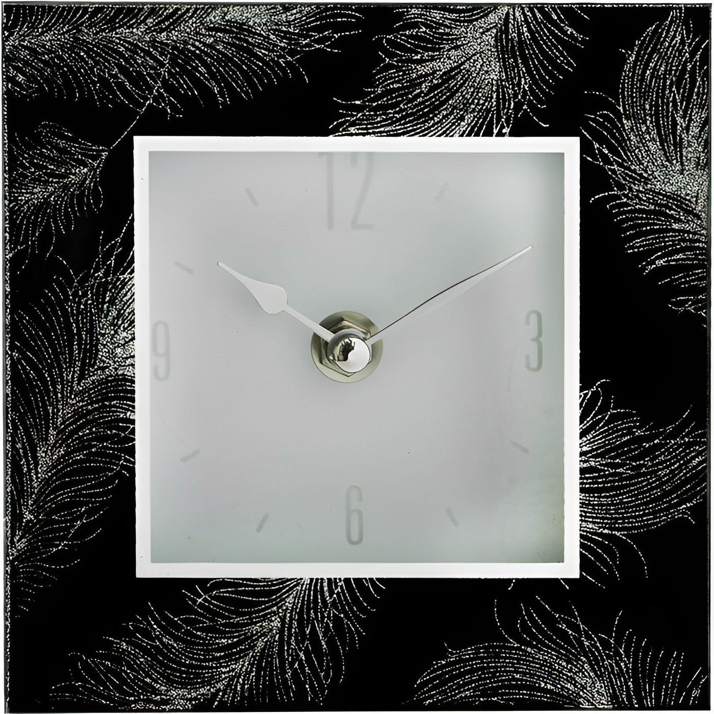 Malo Wanduhr Moderne Kleine Uhr Kristall mit Federmotiv I Schwarz I 14 cm