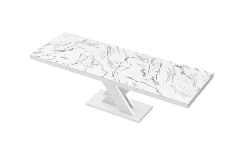 designimpex Esstisch HEN-111 Marmoroptik Marmor Natur - Weiß Hochglanz ausziehbar 160-256cm