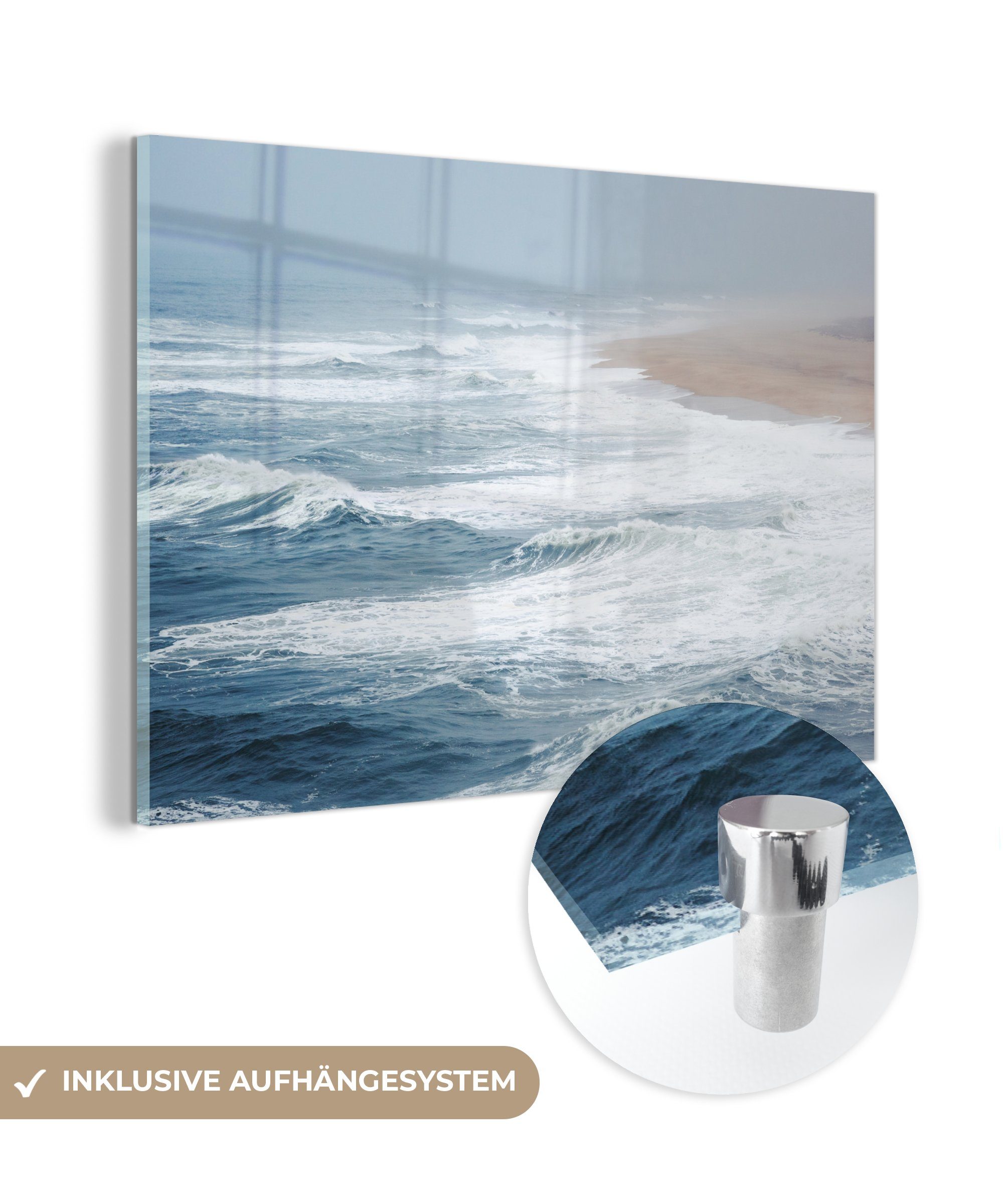 MuchoWow Acrylglasbild Wasser - Meer - Wellen - Strand, (1 St), Acrylglasbilder Wohnzimmer & Schlafzimmer