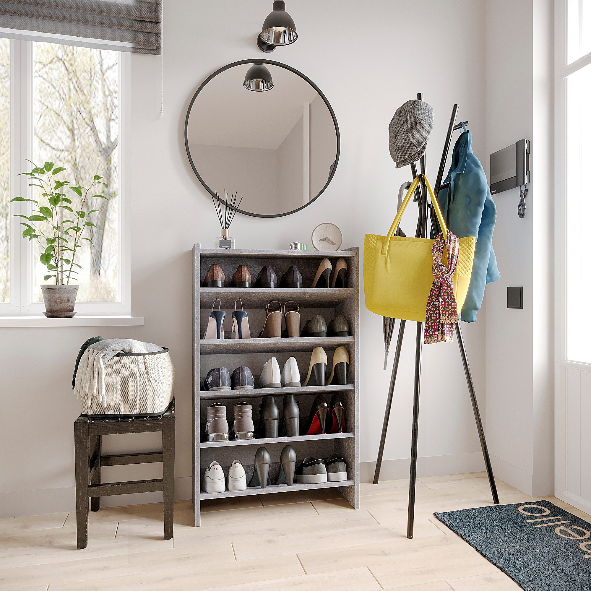KOMTO Schuhregal Elexis 5 Schmal - Schuhablage Flur mit 5 Ebenen Offener Schuhschrank, Schuhschrank Schuh Organizer Platzsparend, 60 x 25 x 98 cm