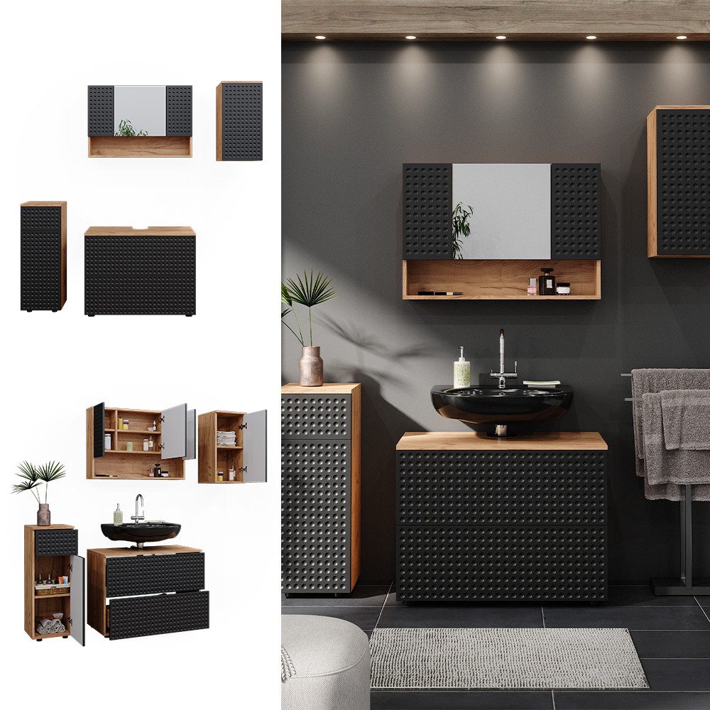 Vicco Badmöbel-Set Irma, Goldkraft Eiche/Anthrazit, 4 günstig online kaufen