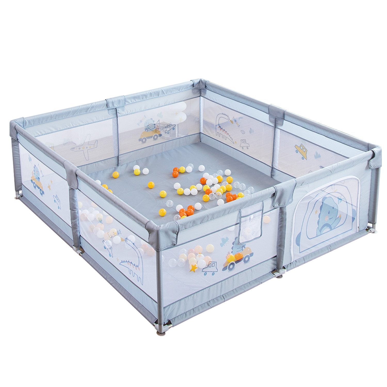 FOXSPORT Laufstall, Laufgitter Baby, Schutzgitter mit atmungsaktivem Netz (180 x 200 x 65 cm\150 x 180cm Große Sicherheitsspielplatz mit Reißverschluss), Krabbelgitter für Kinder, mit 60 Spielbällen, mit Rutschfester Basis