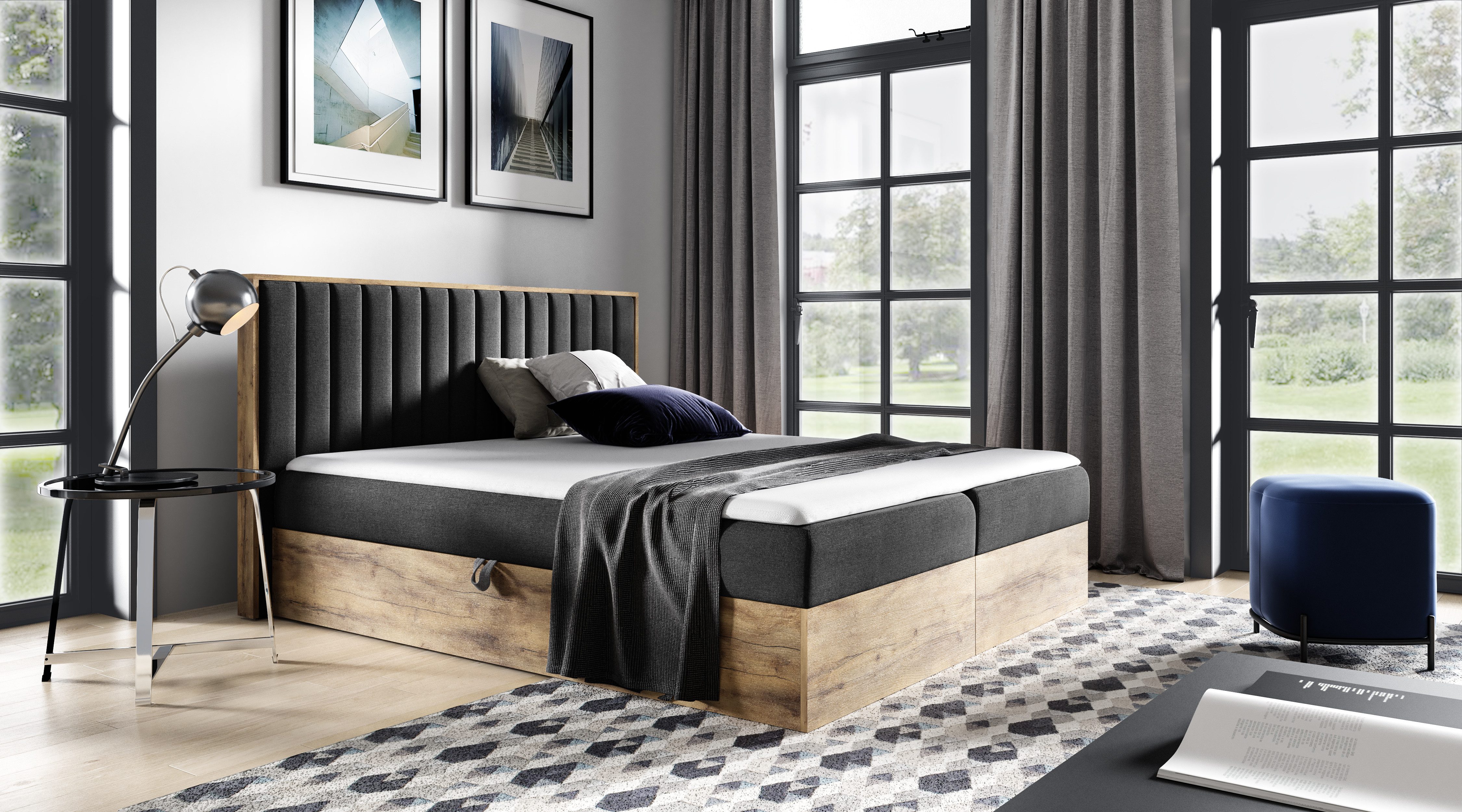Schlaffabrik Boxspringbett WOOD 4 (Twist 23), inkl. Matratze, Topper, LED, Stauraum