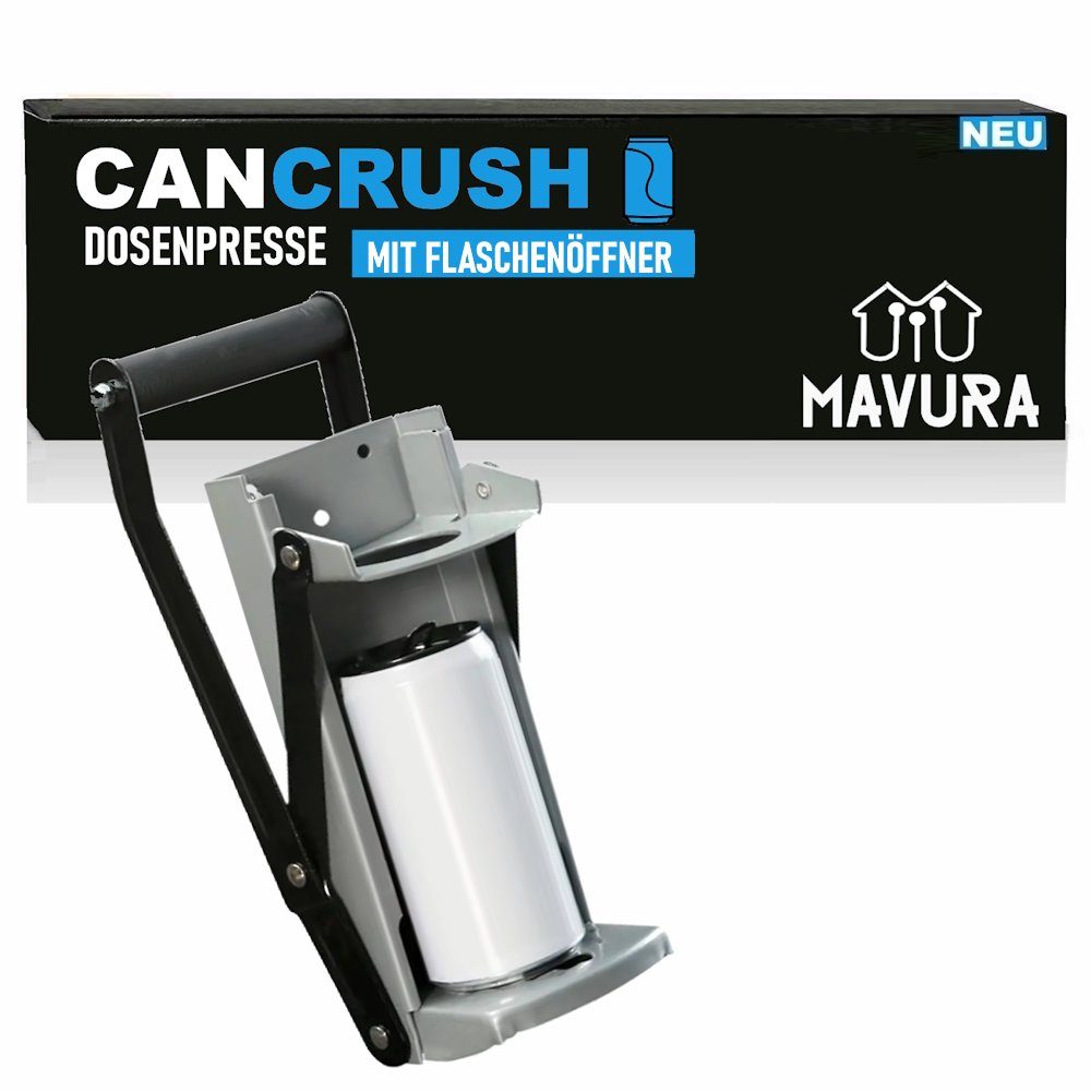 MAVURA Handpresse CANCRUSH Dosenpresse mit Flaschenöffner für Große Dosen Metall, Dosenquetscher Recycling Werkzeug für Aluminium-Getränkedosen