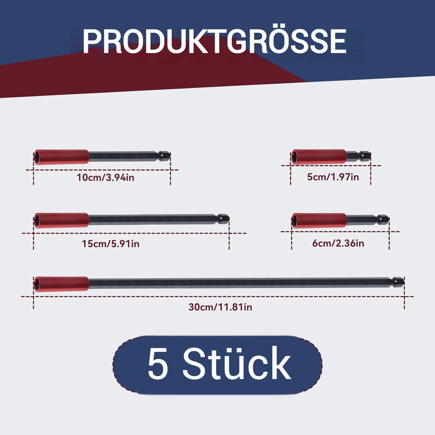 PRIISF Bit-Set 5er Bithalter 1/4" 50, 60, 100, 150, 300mm Verlängerung magnetisch, Universalhalter Bit Halter Schnellspannend Adapter Verlängerung, Magnetischer Langer Sechskantschaft Impact Bithalter, für Bohrmaschine Schraubendreher Windschraube Gewindeschraube