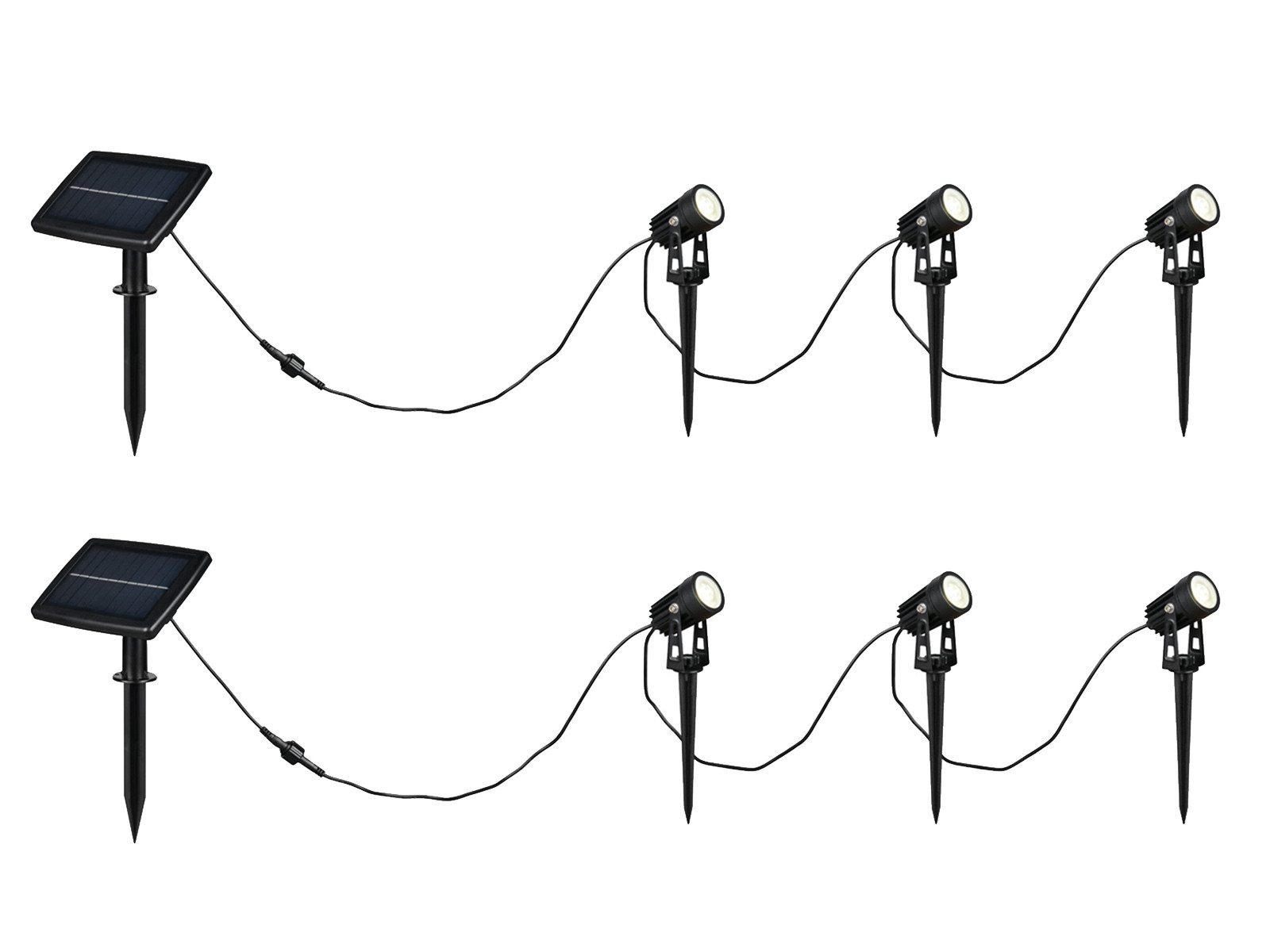 Reality Leuchten LED Gartenstrahler, Dimmfunktion auch per USB aufladbar, LED fest integriert, neutralweiß, 2er Set Solar-licht Garten-leuchten mit Erdspieß Wegbeleuchtung, 620cm