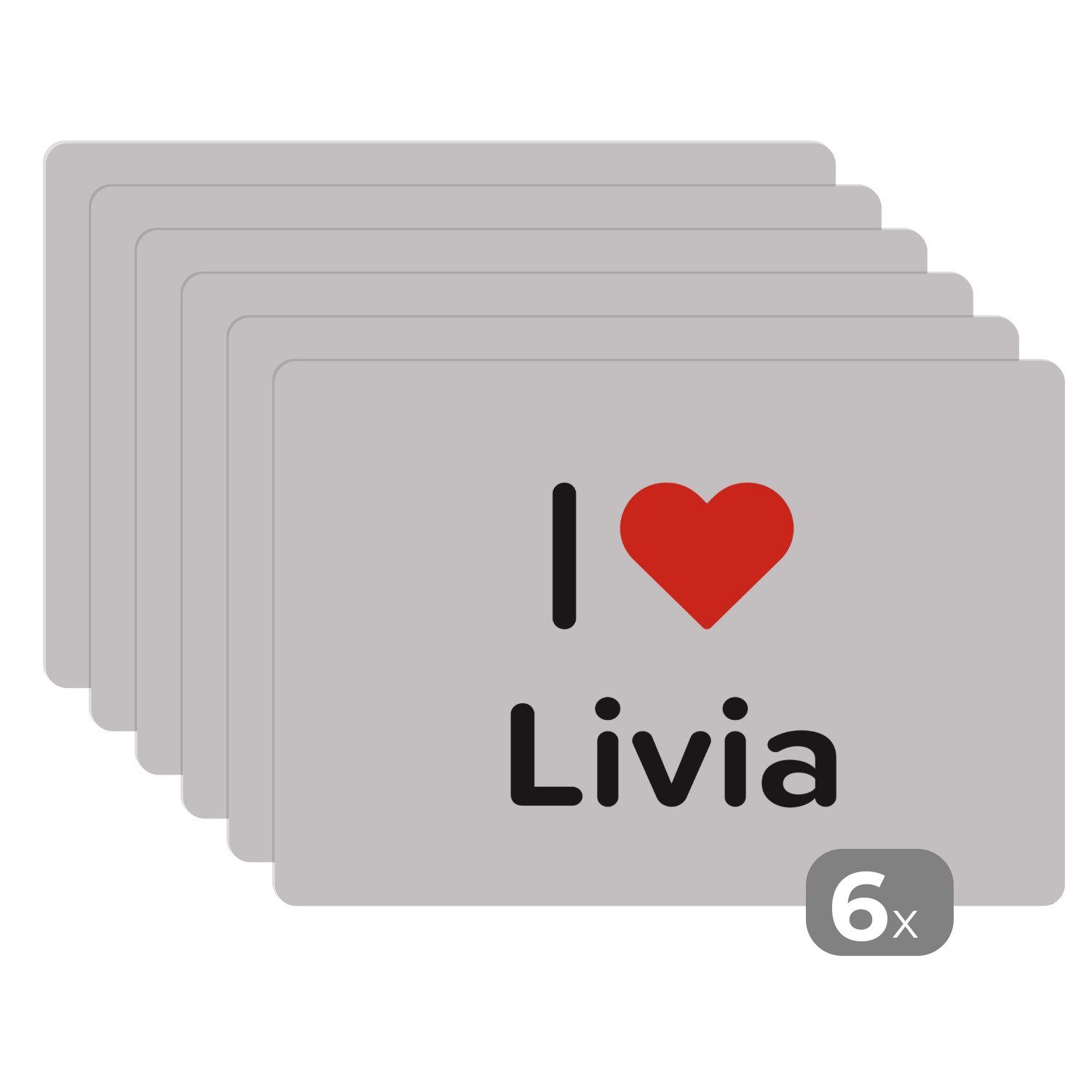 Platzset, Ich liebe - Livia - Mädchen, MuchoWow, (6-St), Platzset, Platzdecken, Platzmatte, Tischmatten, Schmutzabweisend