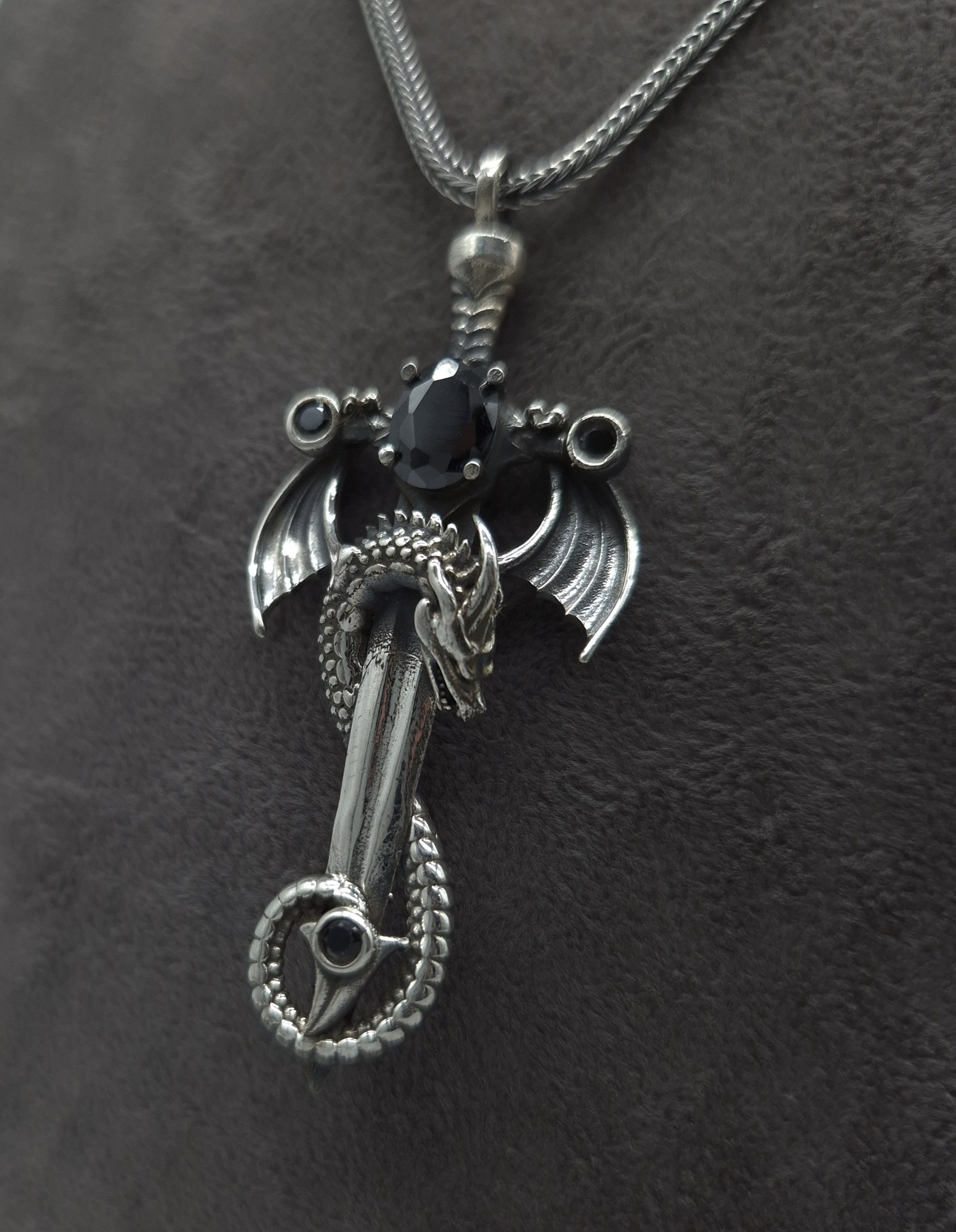 NAHLE Kette mit Anhänger Silber Drache mit Silber Fuchsschwanz Kette 55cm (2-tlg., inklusive Schmuckbox)