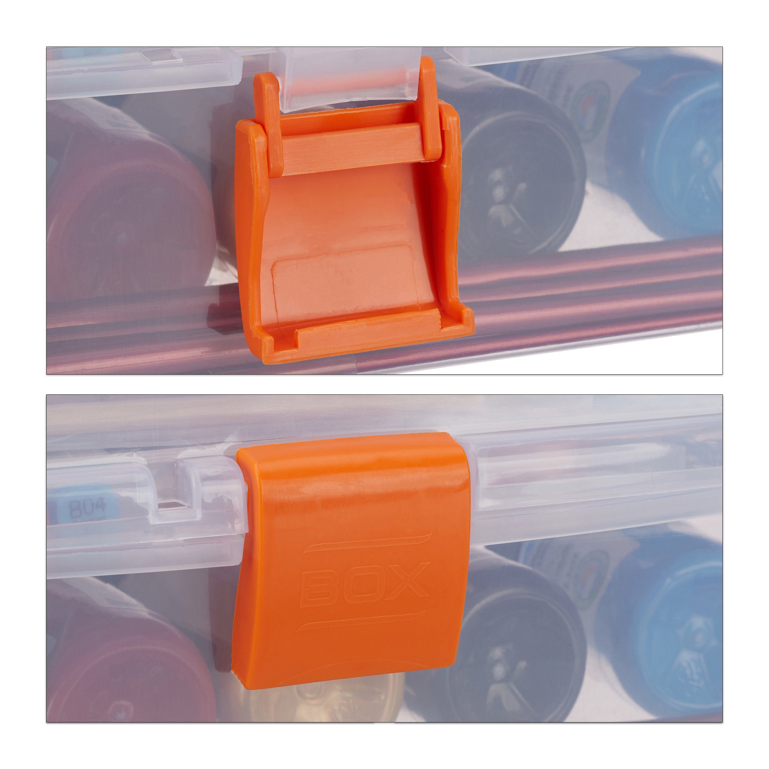Transparente orange Werkzeugbox 1 Plastikbox relaxdays x