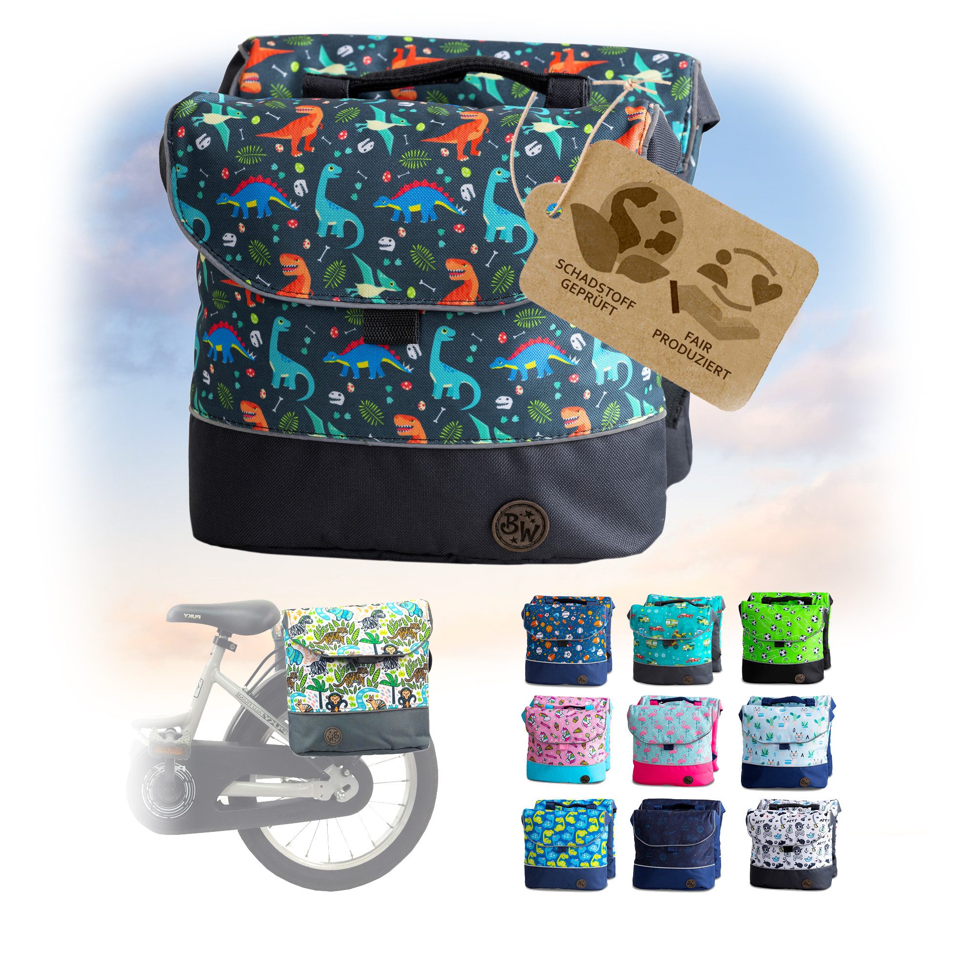 BambiniWelt by Rafael K. Gepäckträgertasche Gepäckträgertasche Fahrradtasche für Kinder z.B. für Puky Räder (M1), eingenähte Reflektorstreifen für mehr Sicherheit in der Dämmerung
