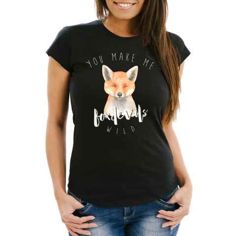 MoonWorks Print-Shirt Damen T-Shirt You make me fox devils wild Liebe Denglisch Spruch Love Quote lustig verliebt Freund Freundin Slim Fit Moonworks® mit Print