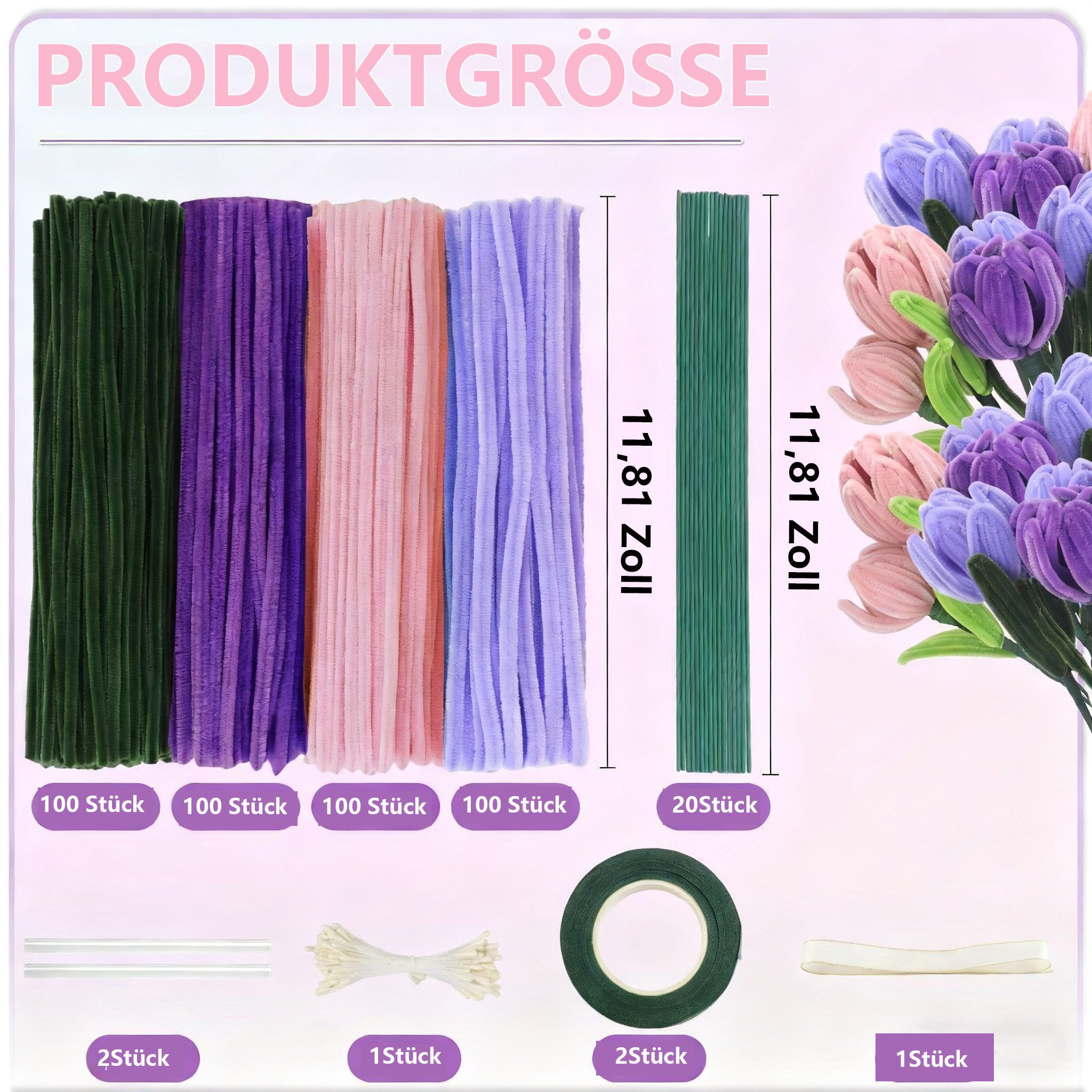 Kunstpflanze 400Stück Pfeifenreiniger Blumen,DIY Cleaner Dekoration günstig online kaufen
