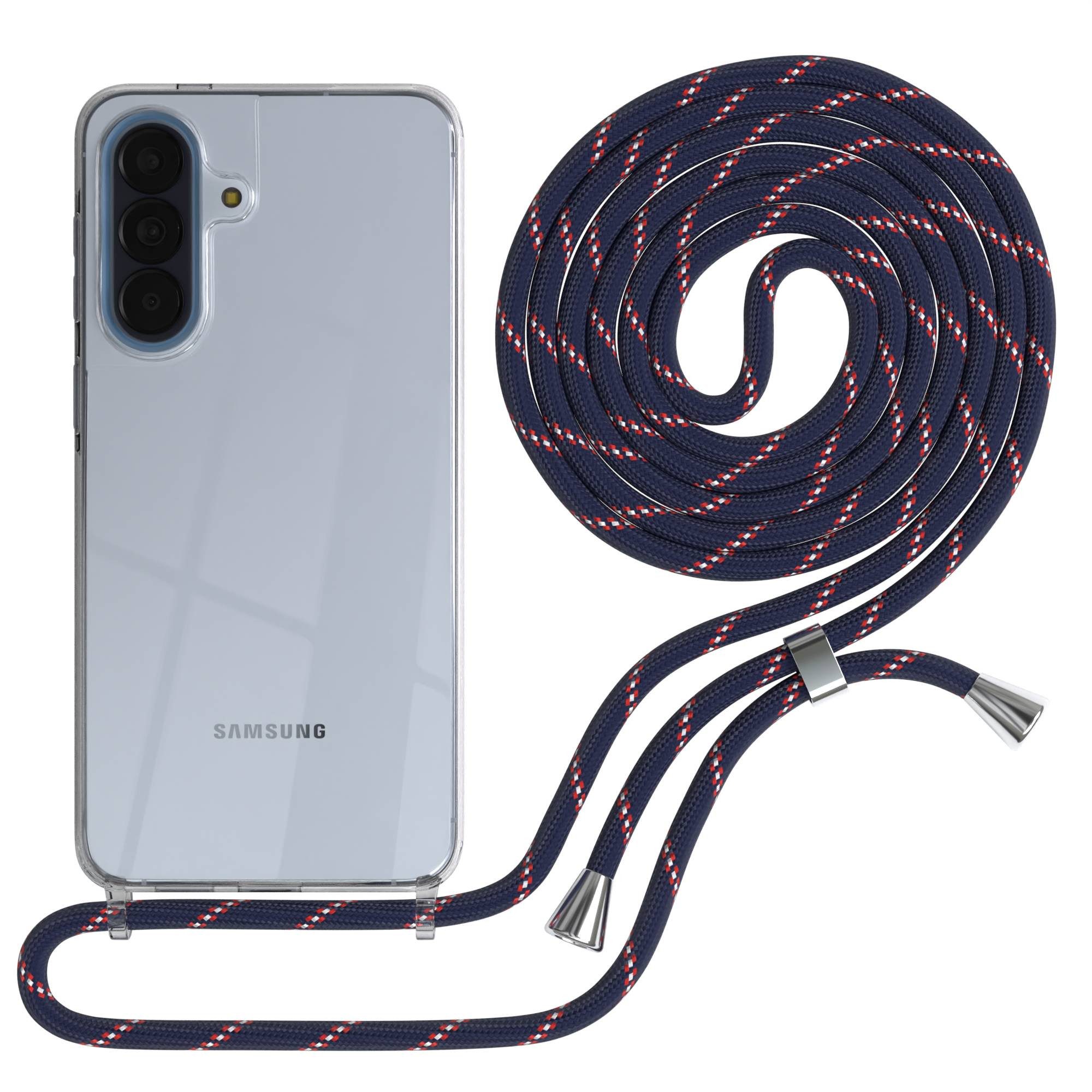 EAZY CASE Handykette Hülle mit Band für Samsung Galaxy A57 6,7 Zoll, Slimcover Handykette Hülle Cross Bag für Smartphone Blau Camouflage