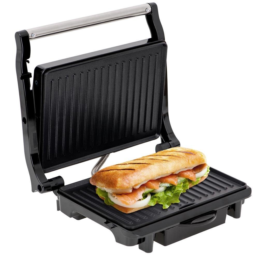 Camry Kontaktgrill CR3044 elektrisch, Panini Grill & Tischgrill für Fleisch, Gemüse, 2100 W, Sandwiches, antihaftbeschichtete Grillplatten, Schwarz/Silber