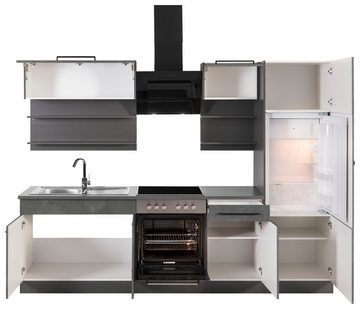 HELD MÖBEL Küchenzeile Tulsa, mit E-Geräten, Breite 270 cm, schwarze Metallgriffe, MDF Fronten