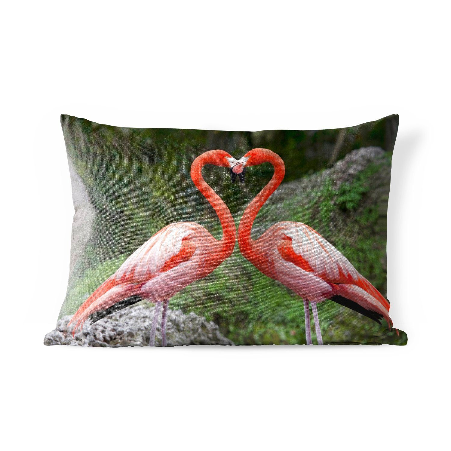 MuchoWow Dekokissen Zwei Flamingos bilden mit ihren Hälsen ein Herz, Outdoor-Dekorationskissen, Polyester, Dekokissenbezug, Kissenhülle