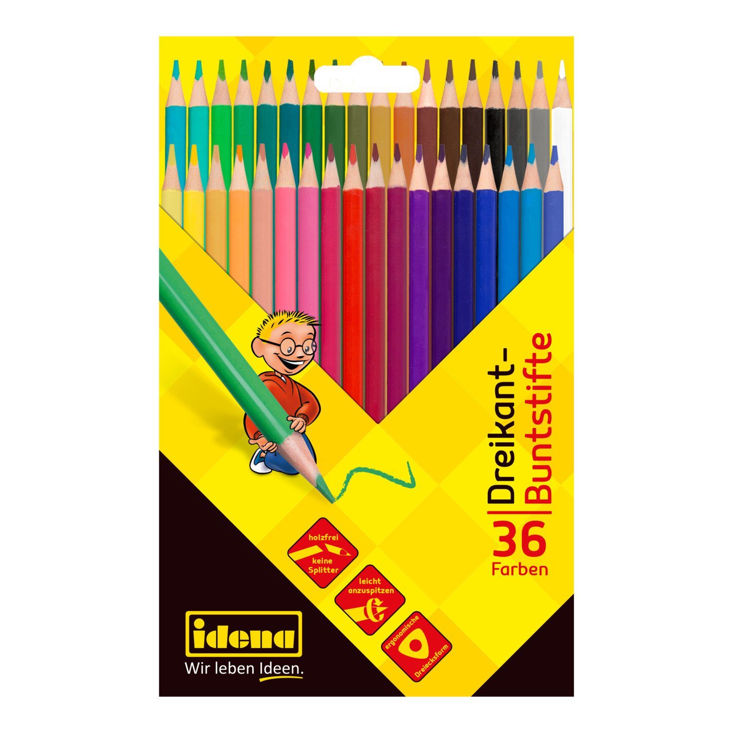 Idena Buntstift Idena 20001 - Buntstifte in ergonomischer Dreiecksform, 36 holzfreie