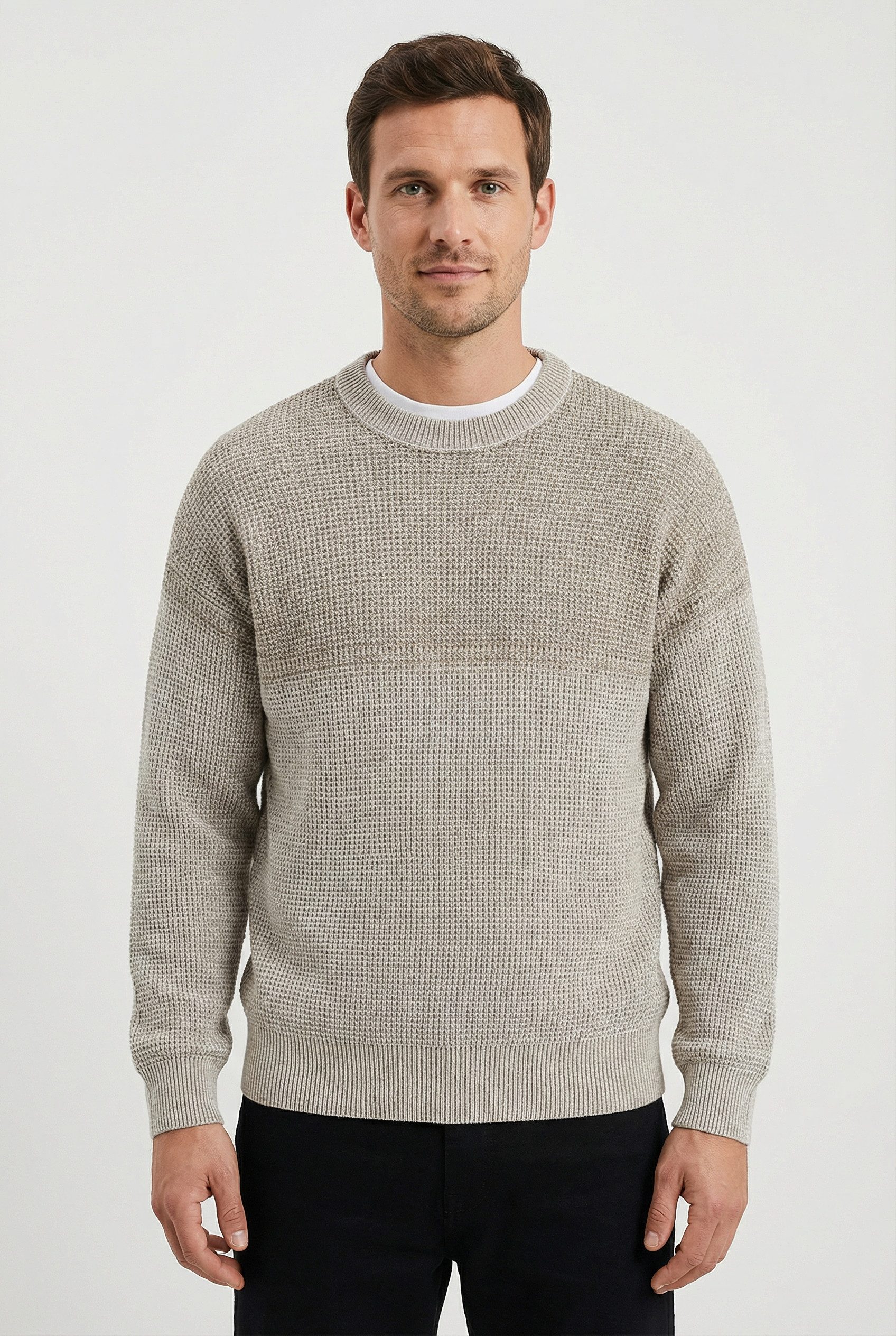 BOSS ORANGE Strickpullover Kartney Rundhalsausschnitt, Regular Fit, Strukturstrick mit Farbverlauf