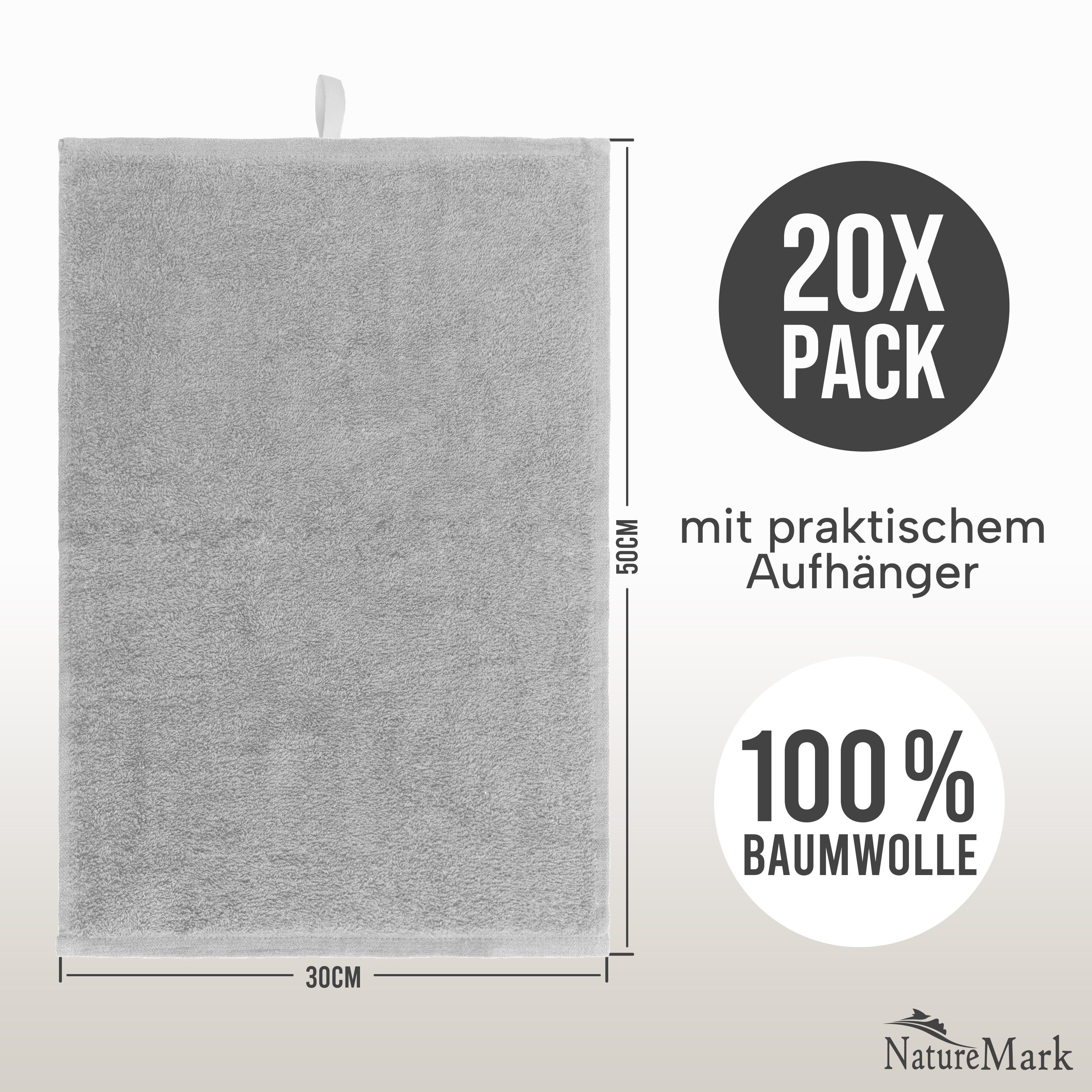 NatureMark Gästehandtuch 20er-Sparpack Frottier Gästetücher 30x50cm, 100% Baumwolle (20-St), Gästehandtuch 30x50cm Silber grau