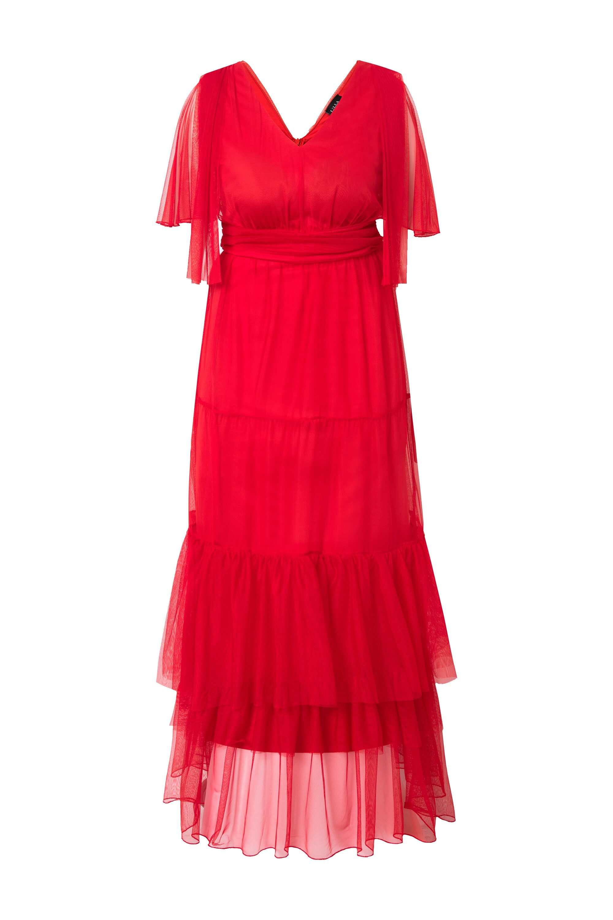 Ulla Popken Cocktailkleid Maxikleid Mesh Drapierung günstig online kaufen