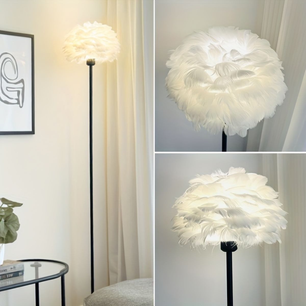 JDONG Stehlampe Schlafzimmer Federn Standleuchte, Warmweiß, günstig online kaufen