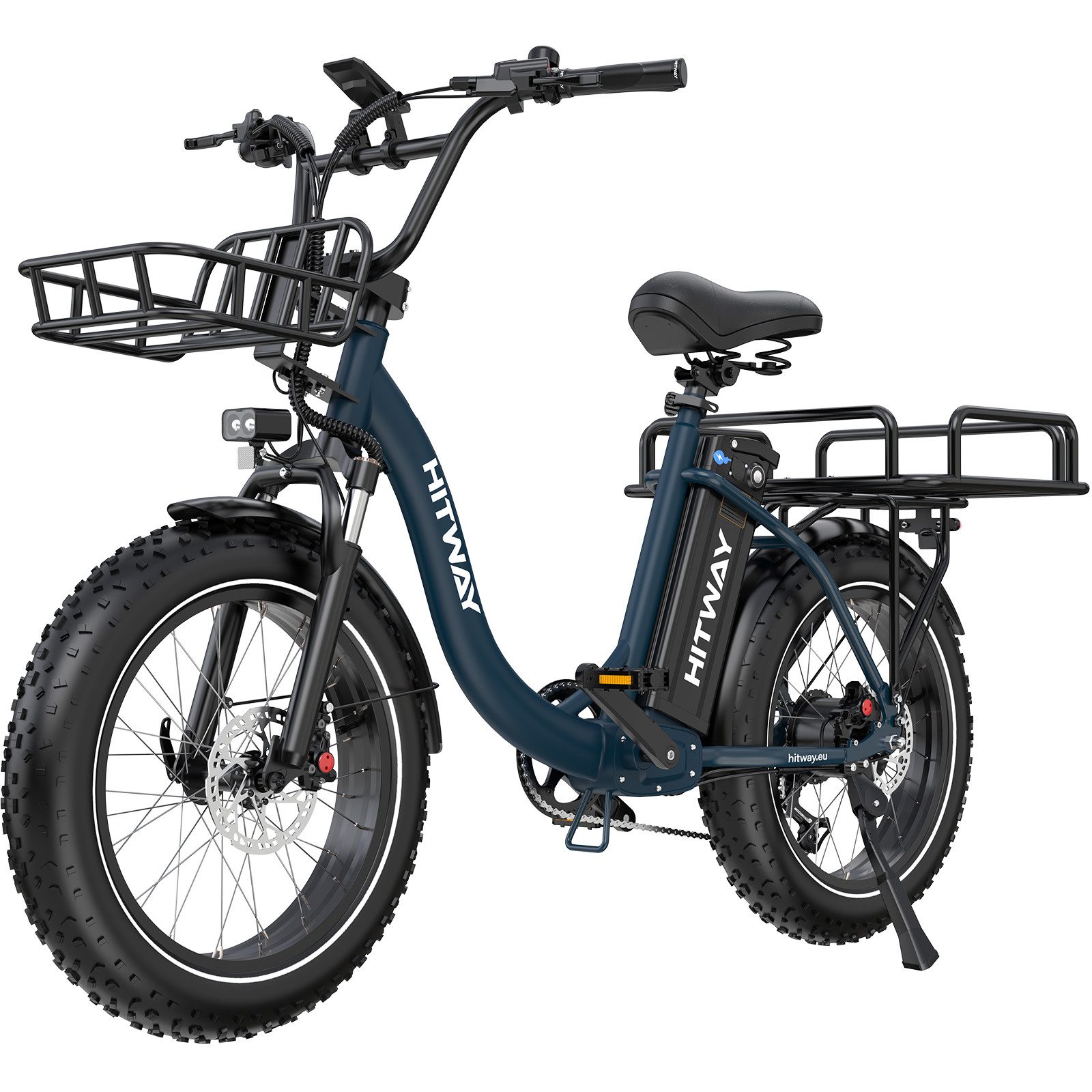 HITWAY E-Bike Cityrad 20*4,0 zoll Lasten-Elektrofahrrad mit 48V27Ah Akku, bis zu 160 km, 7 Gang shimano shimano Schaltwerk, Kettenschaltung, Heckmotor, 1296 Wh, E-BIKE mit 2 Körben, NFC,APP, StVZO