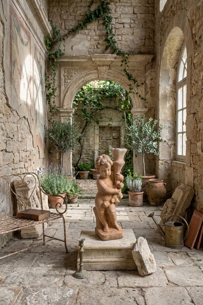 Xlmoebel Dekofigur Klassische Barock Amorette Gartenfigur Skulptur Junge Sofort (Einzelartikel, 1 St., 70 x 25 x 25 cm), Antik-Look